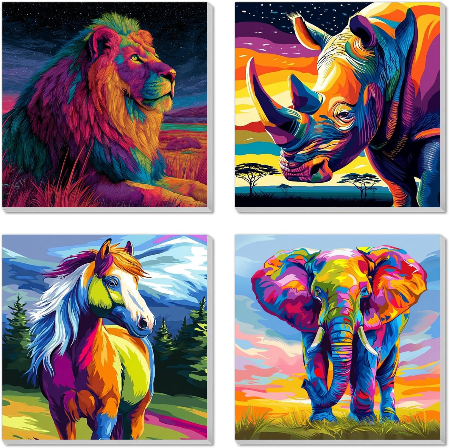 4 Pack Paint by Numbers Kit for Kids Easy Kid Paint by Number Kits Ages 8-12 Horse DIY Painting Kits for Kids Age 4-8 Beginner Paint by Number Canvas with Frame Children Color by Numbers Kit 8x8 Inch