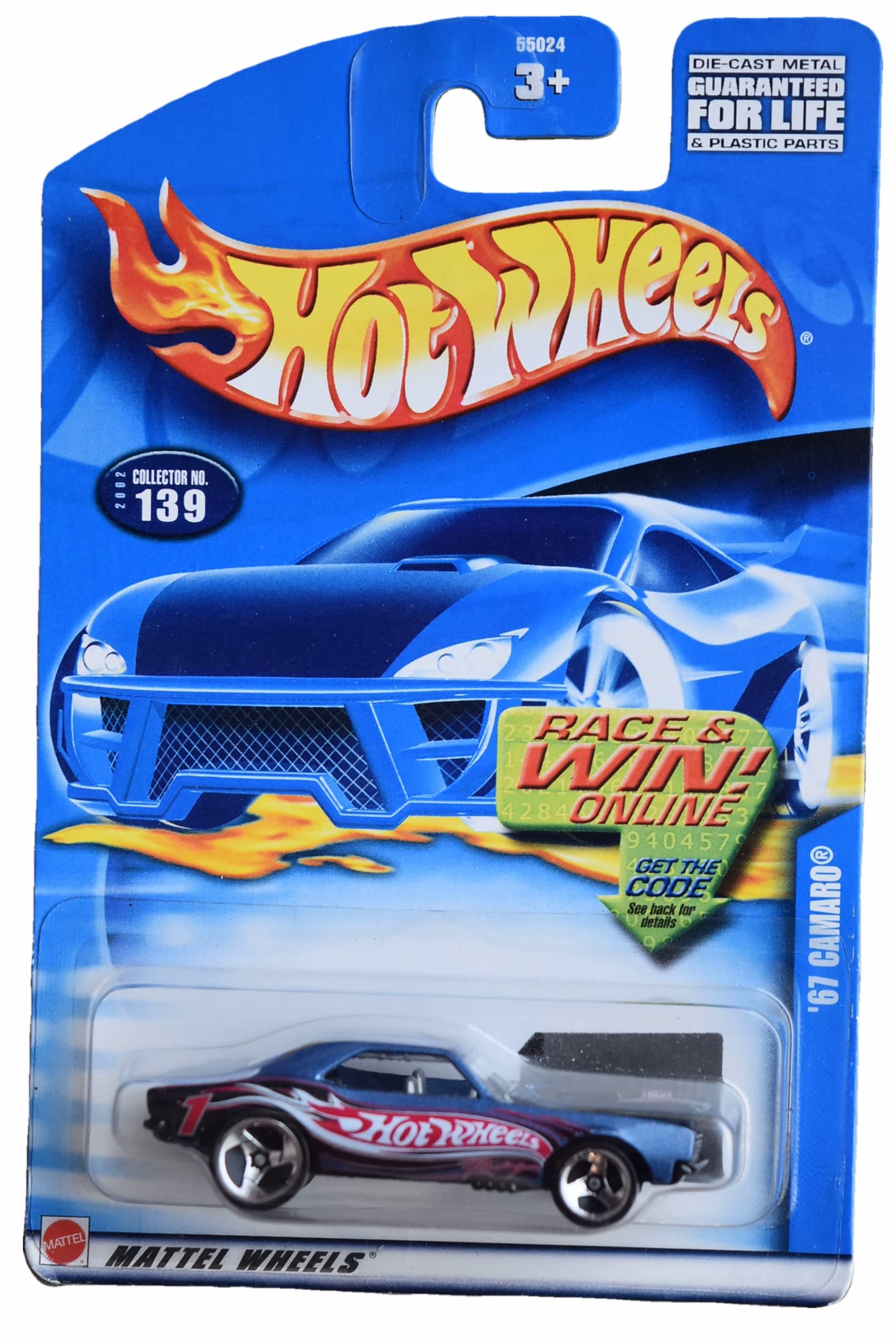 Hot Wheels '67 Camaro - Blue - Collector #139 3 Spoke