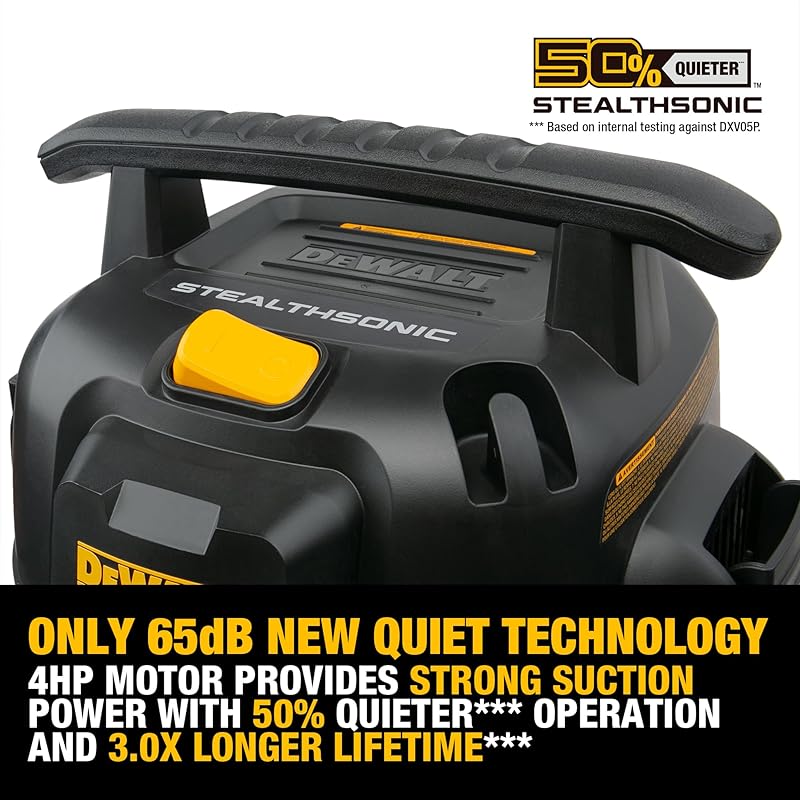 DEWALT Shop Vacuum 5-Gallon 4 HP STEALTHSONIC Wet/Dry Vacuum Cleaner DXV05P-QTB with 6 Dust Bags Ultra Quiet Poly Shop Vacuum with Powerful Suction for Garage, Jobsite, and Workshop