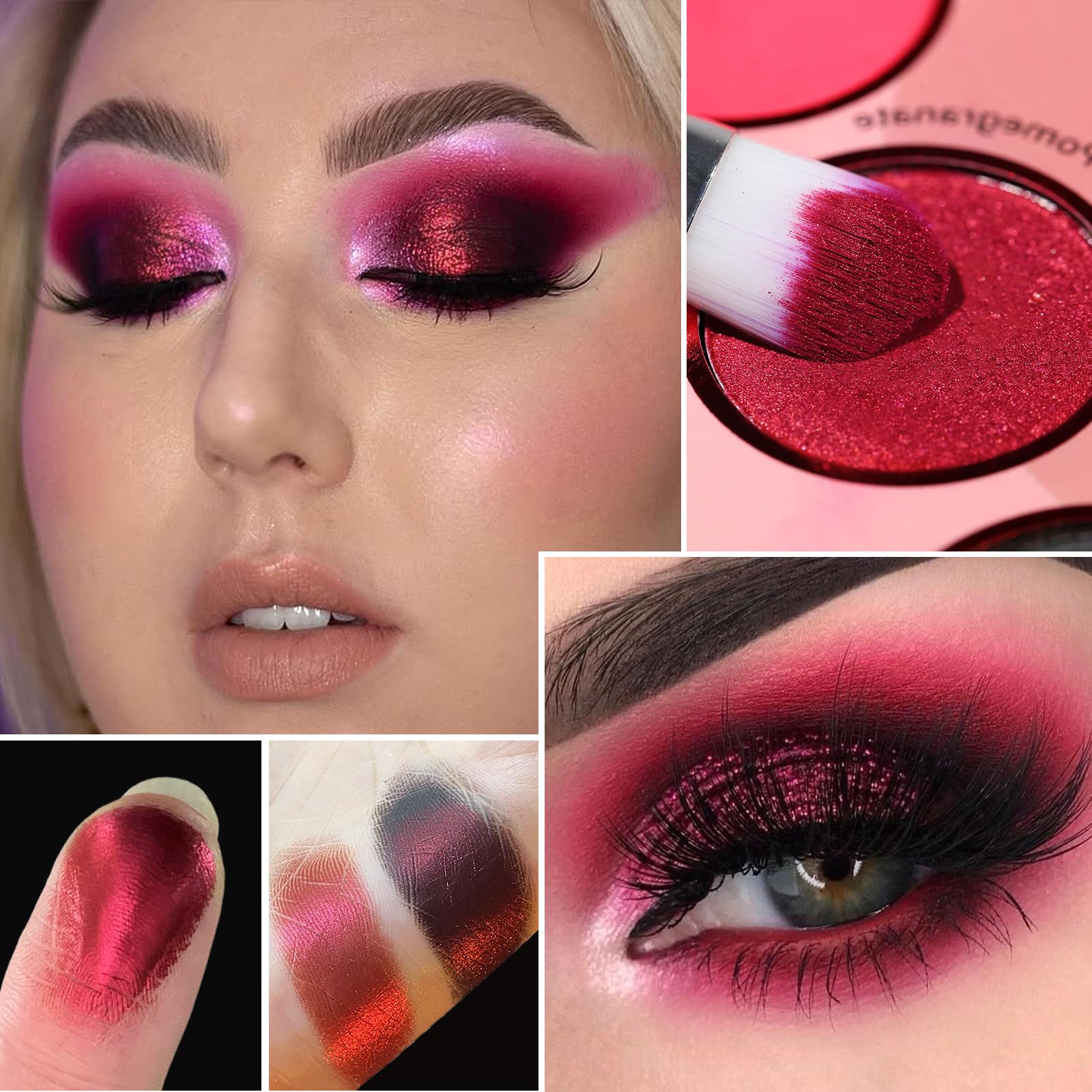 Paleta de sombras de ojos rojas, 12 colores mate brillante altamente pigmentado, paleta de maquillaje gótica roja, sombra de ojos brillante burdeos oscuro, rosa, melocotón, blanco, sombra de ojos 3