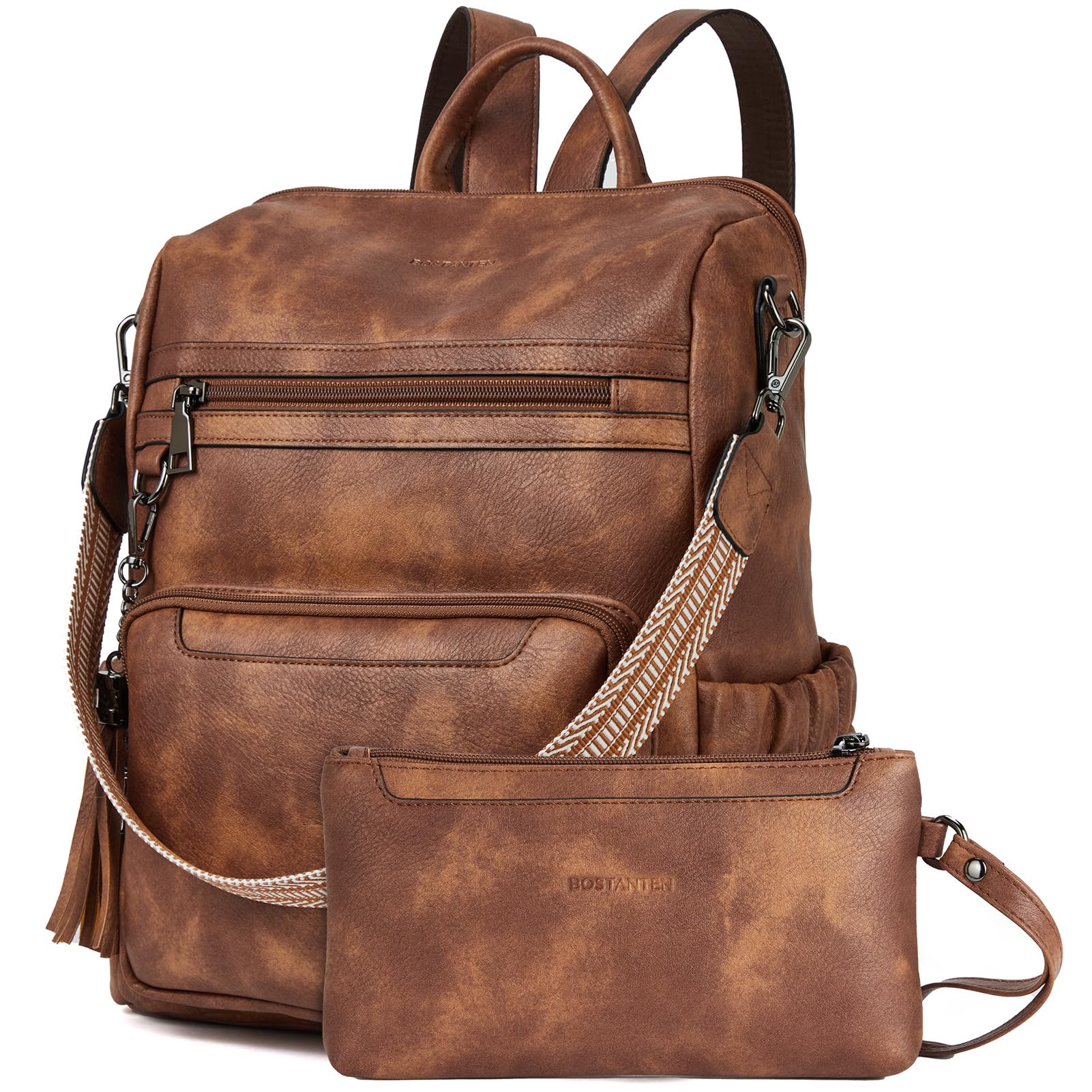 BOSTANTEN Womens Backpack Purse Leather Travel Backpack Fashion Designer Ladies Shoulder Bags with Wristlet