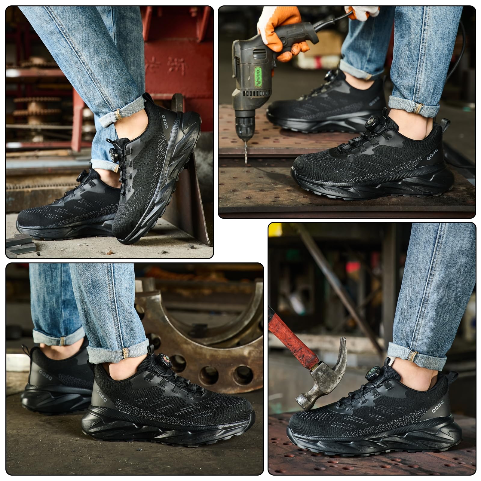Scarpe Antinfortunistiche Uomo Scarpe da Lavoro Donna Leggere Traspiranti Comode Sneakers Antiscivolo Scarpe Sicurezza con Punta in Acciaio Regolazione Rapida dei Lacc