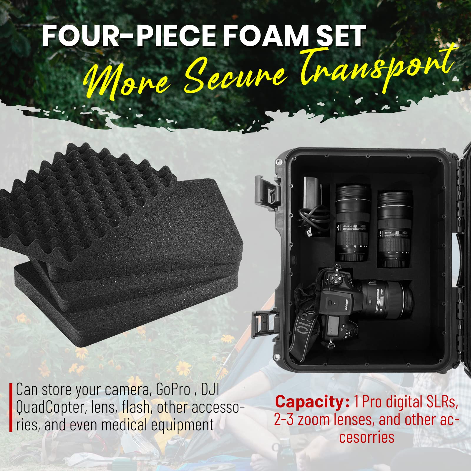 Funda para cámara impermeable grande de 43 x 35,5 x 20,3 cm, caja protectora de cámara portátil y compacta a prueba de golpes con espuma insertada personalizable para drones, equipos de