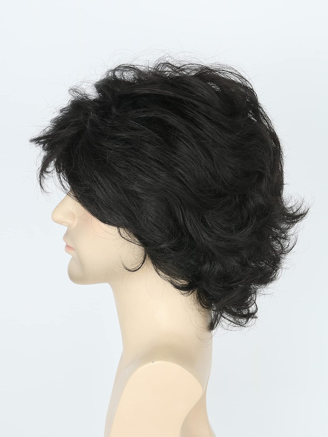 Men's Wigs 70s Wigs for Men Black Short Wavy Fluffy Wig Halloween Costume Wig - Image 3