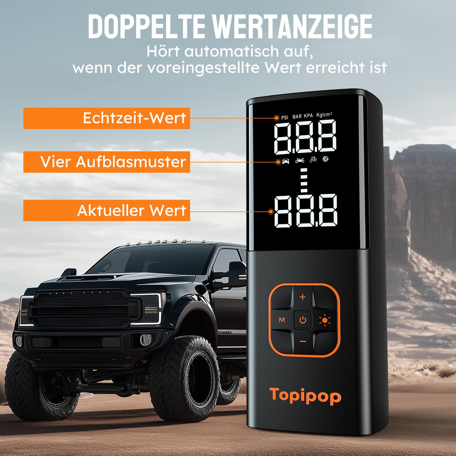 Elektrische Luftpumpe, 150 PSI Luft Kompressor, 12V Anschluss & Kabellose Wiederaufladbare Luftpumpe für Auto/Fahrrad(Schwarz)