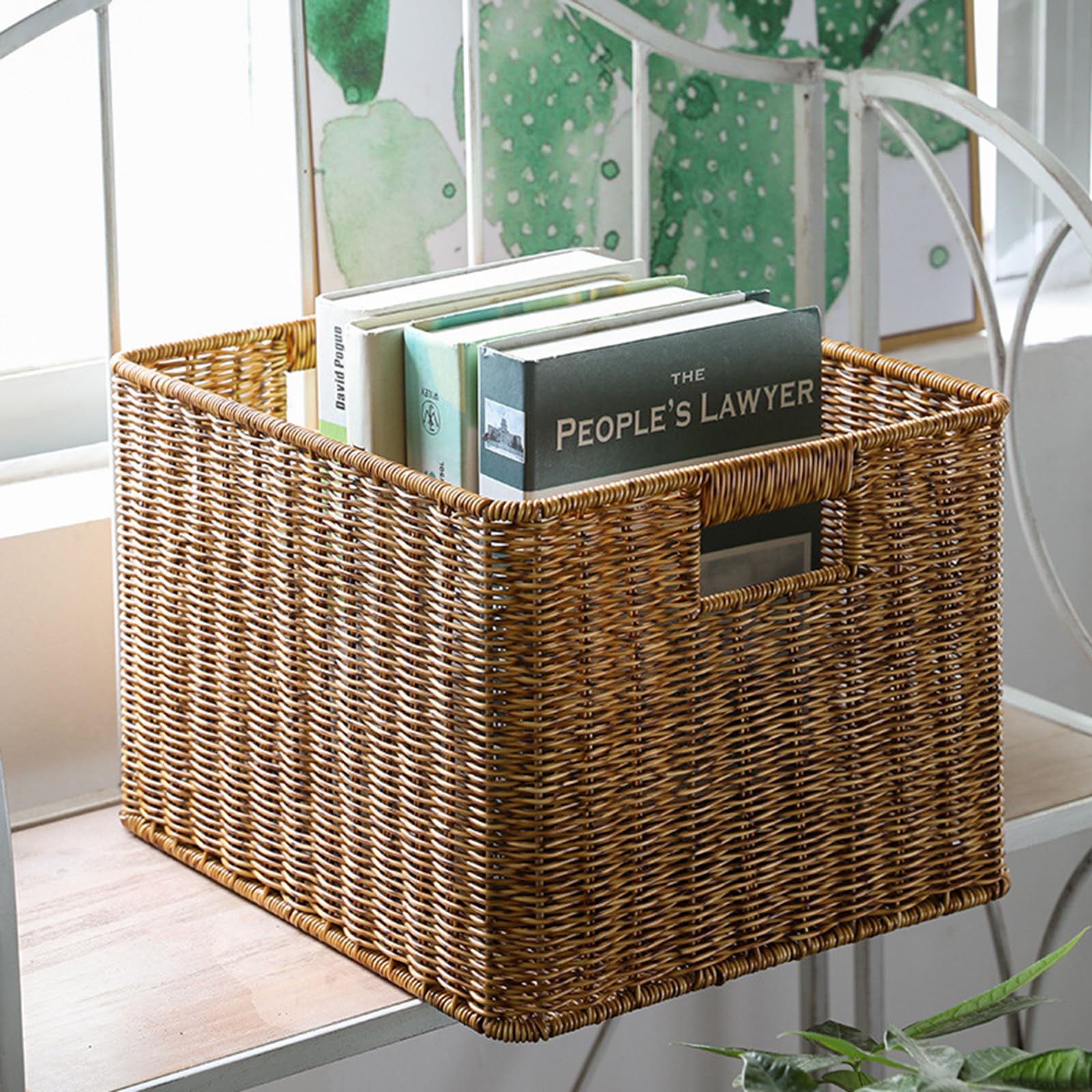 Cesto in Rattan, Cestino Portaoggetti Grande, Contenitore Portaoggetti in Tessuto, Scatola Portaoggetti in Rattan per Camera da Letto, Casa, Accessorio per Ufficio (2)