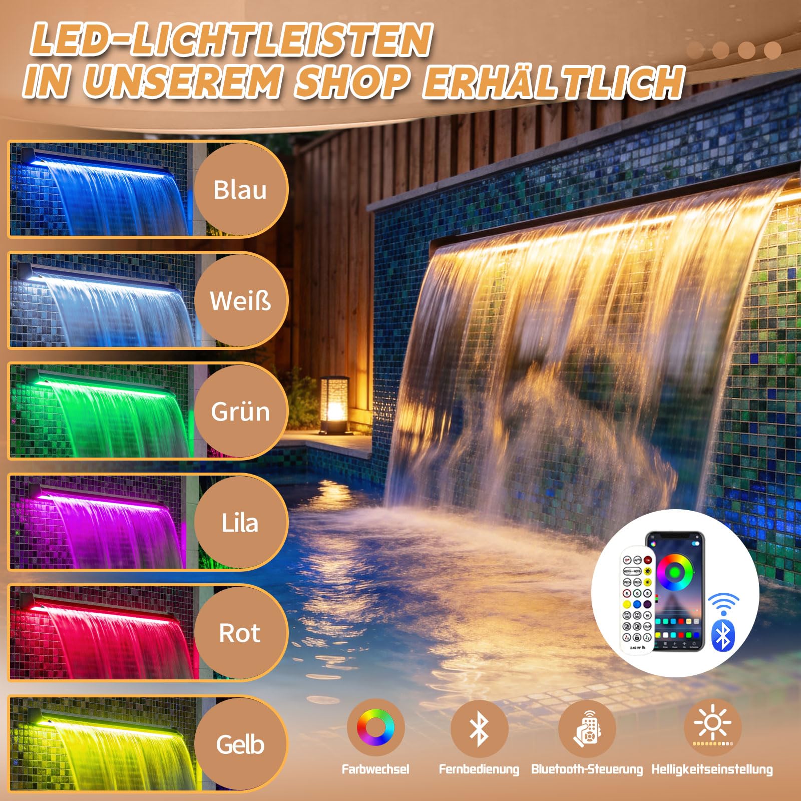 Con coperchio, troppopieno di cascata in acciaio inox, fontana per esterni, troppopieno d'acqua, cascate di stagno koi per giardino, terrazza e piscina, 60 cm
