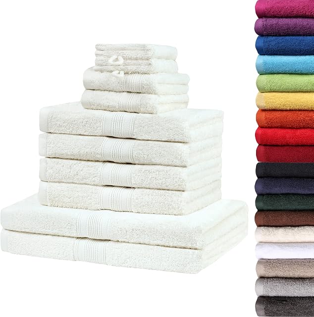 NatureMark 10-częściowy zestaw ręczników frotte, różne rozmiary, 4 x ręczniki do rąk, 2 x ręczniki prysznicowe, 2 x ręczniki dla gości, 2 x rękawice do mycia  jakość premium (zestaw