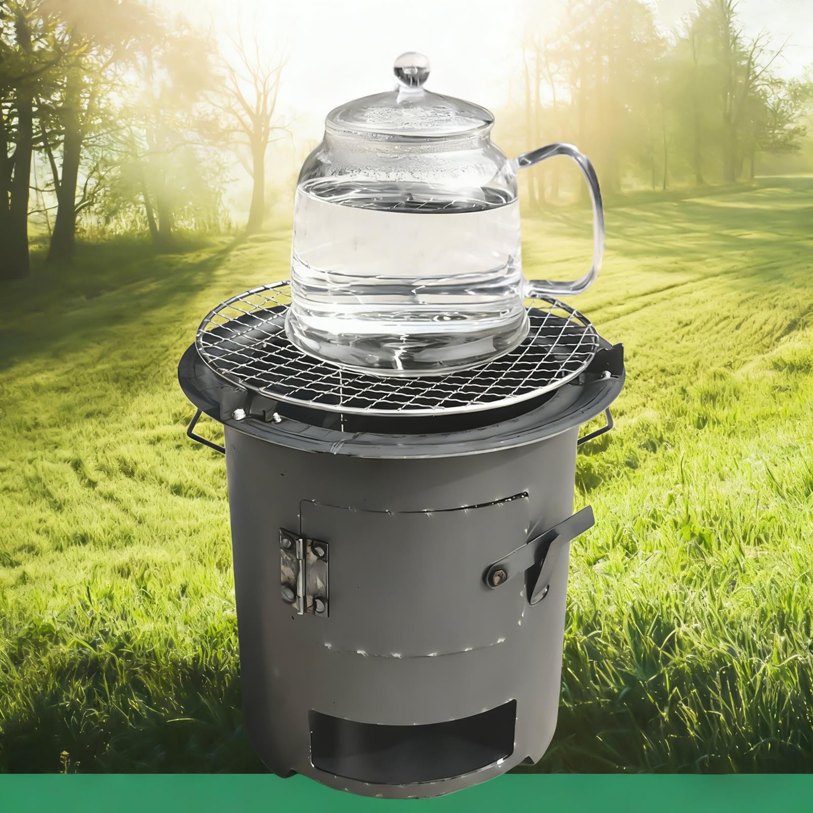 Estufa De Leña | Cocina Portátil para Exterior con Parrilla y Tenazas,Estufa de Leña para Exterior,para Preparación de Emergencia Supervivencia Senderismo Caminata y Viajes en Autocaravana