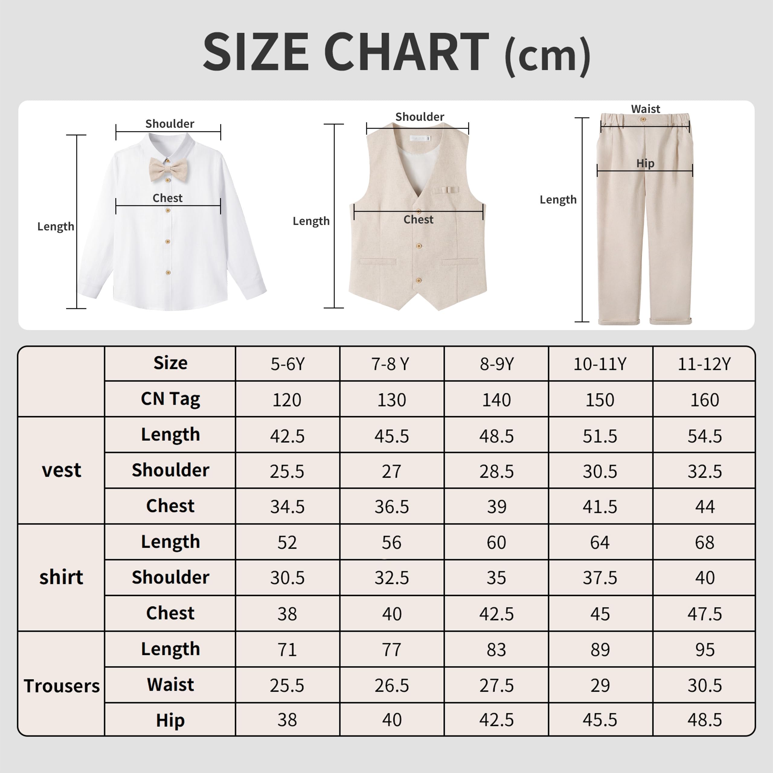 LOLANTA 4 Pezzi Completo Cerimonia Elegante Bambino, Ragazzi Paggetto Matrimoni Battesimo Abito in Lino Suit Set, Gilet+Pantaloni+Camicia+Farfallino