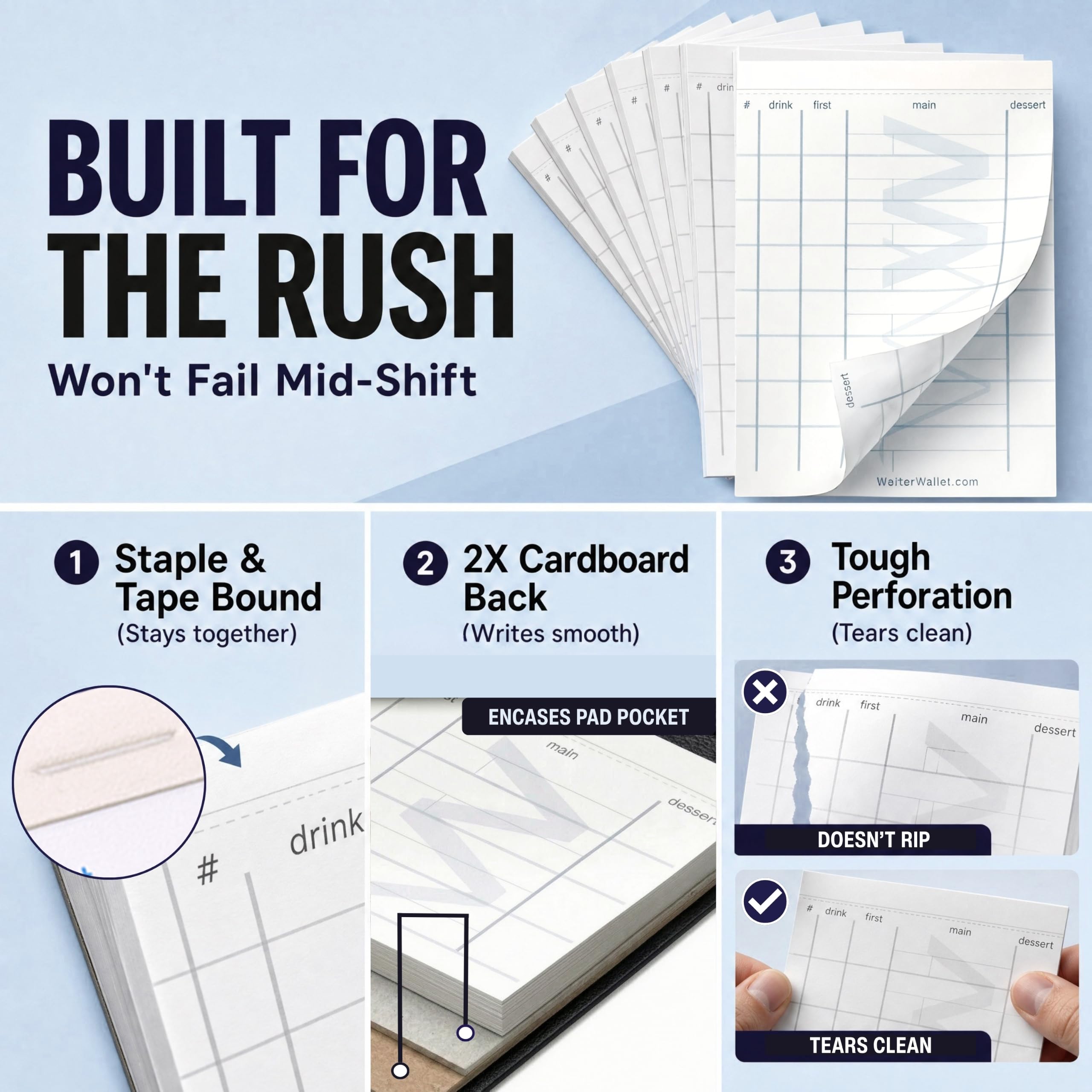 Waiter Wallet Lot de 12 blocs-notes pour serveur et bloc-notes pour invités | 4 x 6