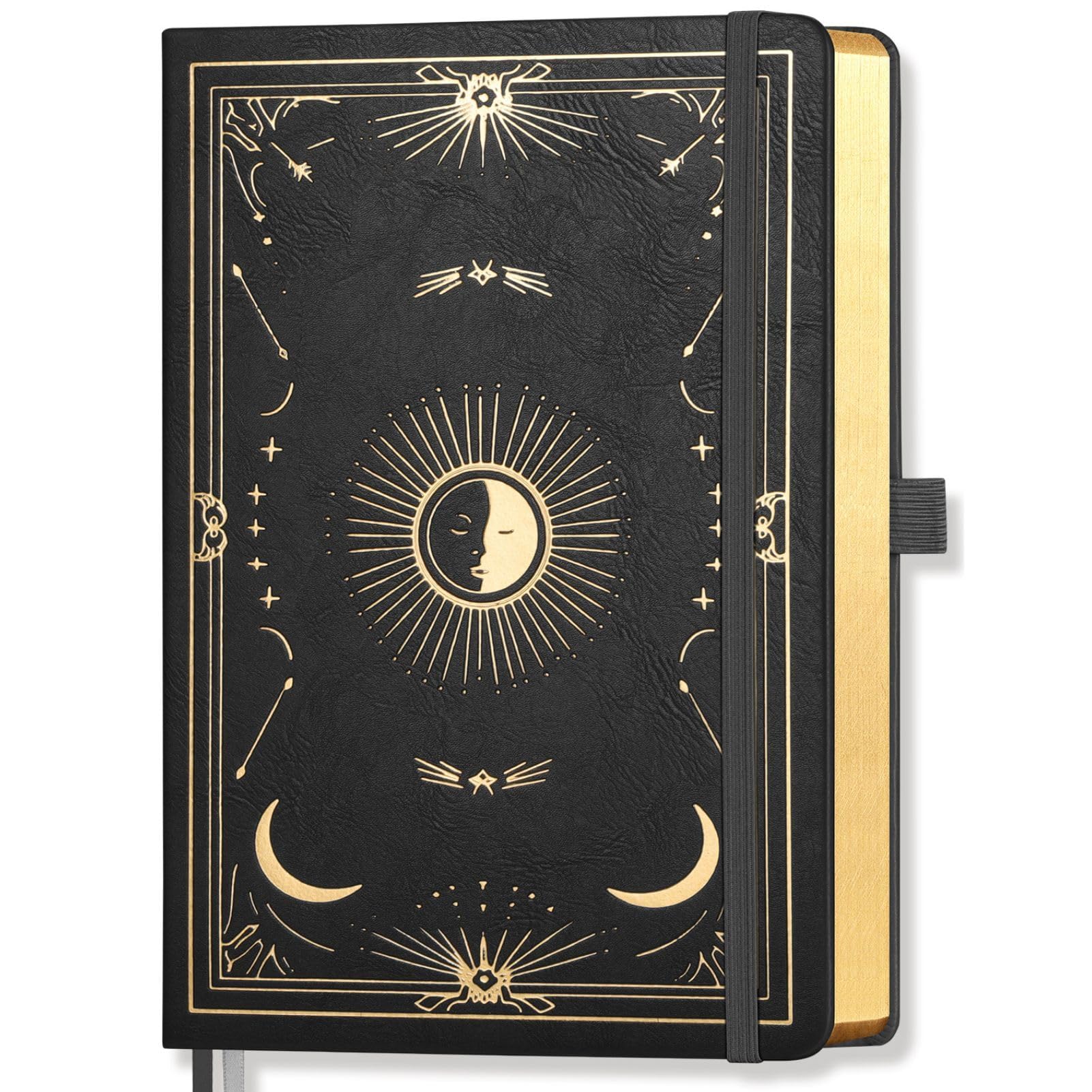 LOAPEM Lined Journal Notebook, 192 Pages, A5 Medium Size (14.5 x 21cm), for Women & Men, Journaling, Writing, Work & Office, Sun and Moon Cover Design, Hardcover, 100 GSM Thick Paper - Black โ image 1