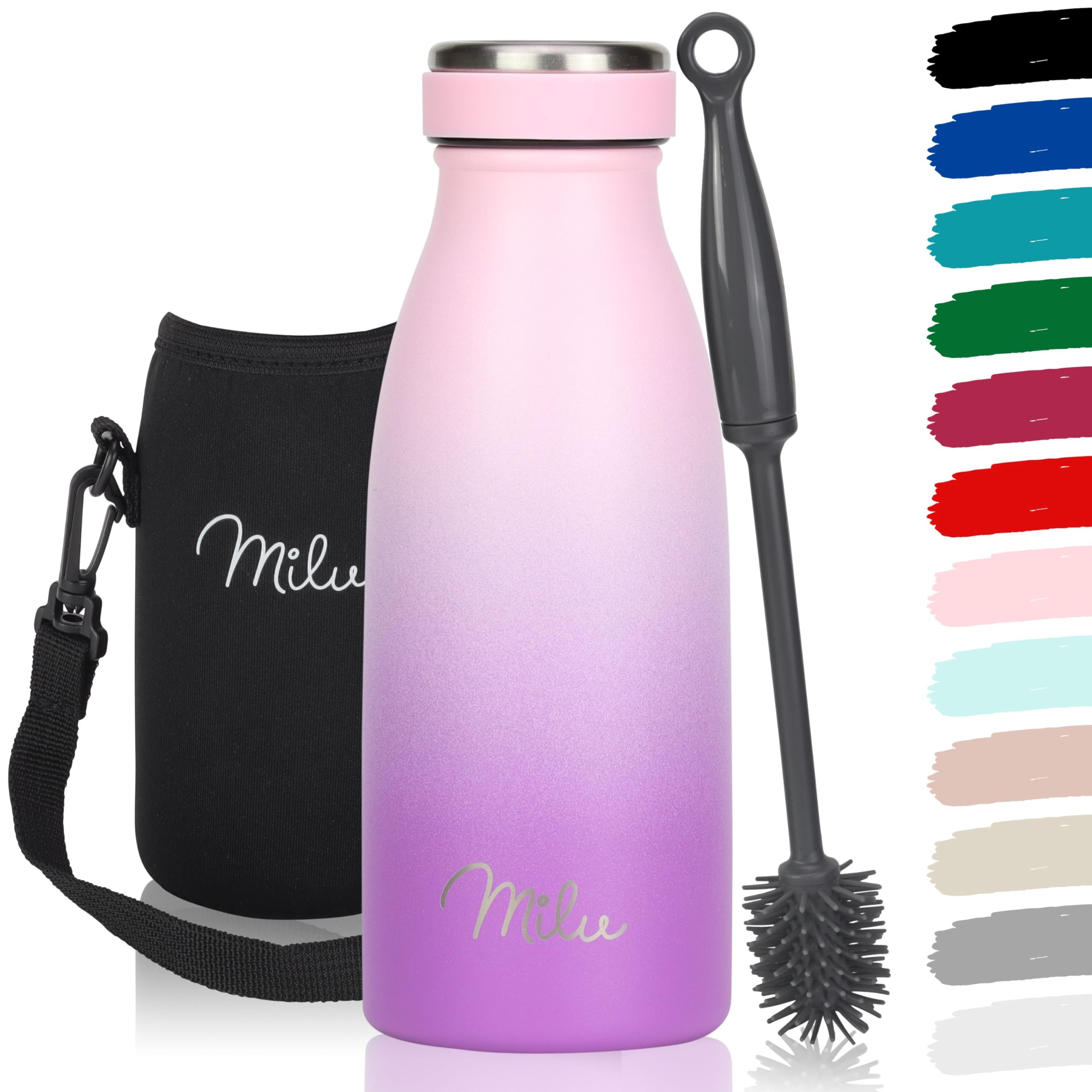 Milu Stainless Steel Drinking Bottle 350 ml - Insulated Thermo Flask for Water - Leak Proof, Insulated and Double Walled, Carbonated (Grey, 350 ml) — view 80
