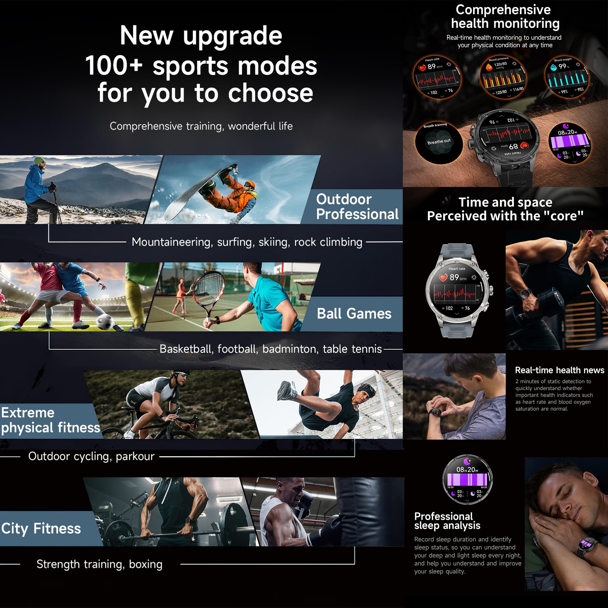 Reloj inteligente para hombre, teléfono, linterna de 1,85 pulgadas, AMOLED 5 ATM, rastreador de actividad, 123 modos deportivos, presión arterial, sueño, podómetro