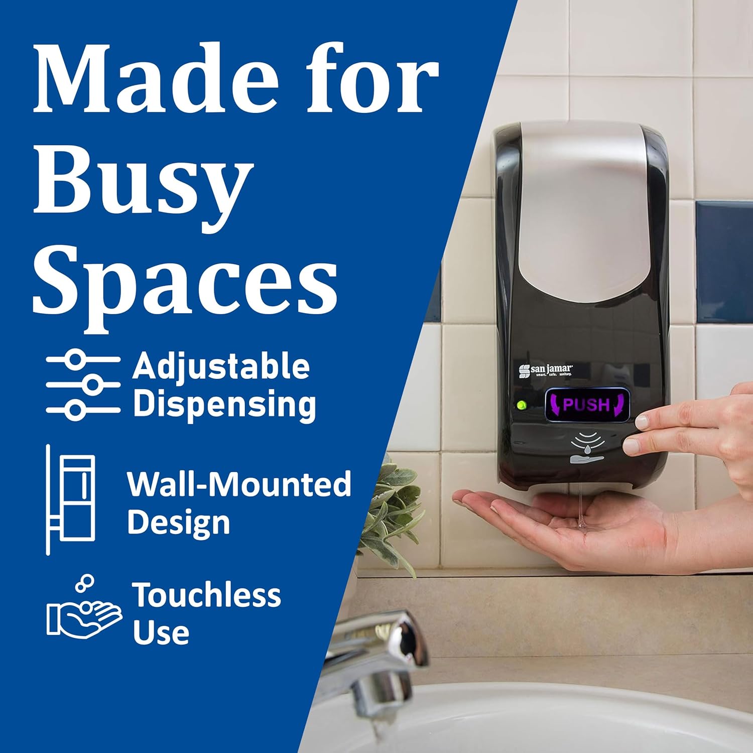 San Jamar Rely SH970BKSS Hybrid Liquid Soap Dispenser, Black/Stainless Look