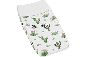 Pink and Green Boho Watercolor Changing Pad Cover for Cactus Floral Collection...