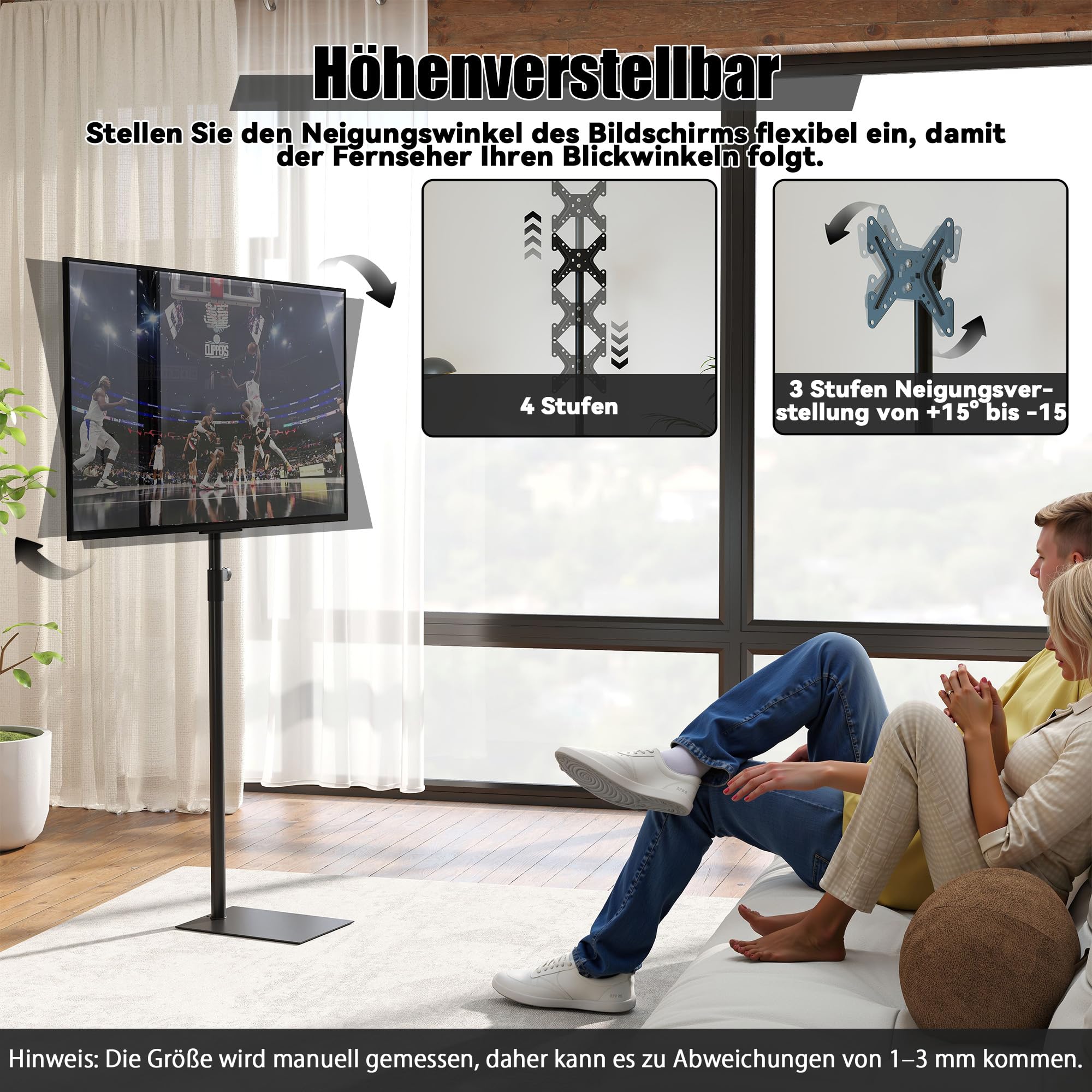 Drehbar TV Ständer für 14-43 Zoll Fernseher | Bis 20 kg, Höhenverstellbar 130-189 cm, Bodenständer, Für Wohnzimmer und Büro,Vasa 200 mm × 200 mm