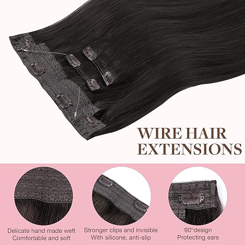 Miniatura 3 de GOO GOO Extensiones de cabello humano de alambre con 2 piezas, extensiones de cabello castaño oscuro de 12 pulgadas, extensiones de cabello Remy