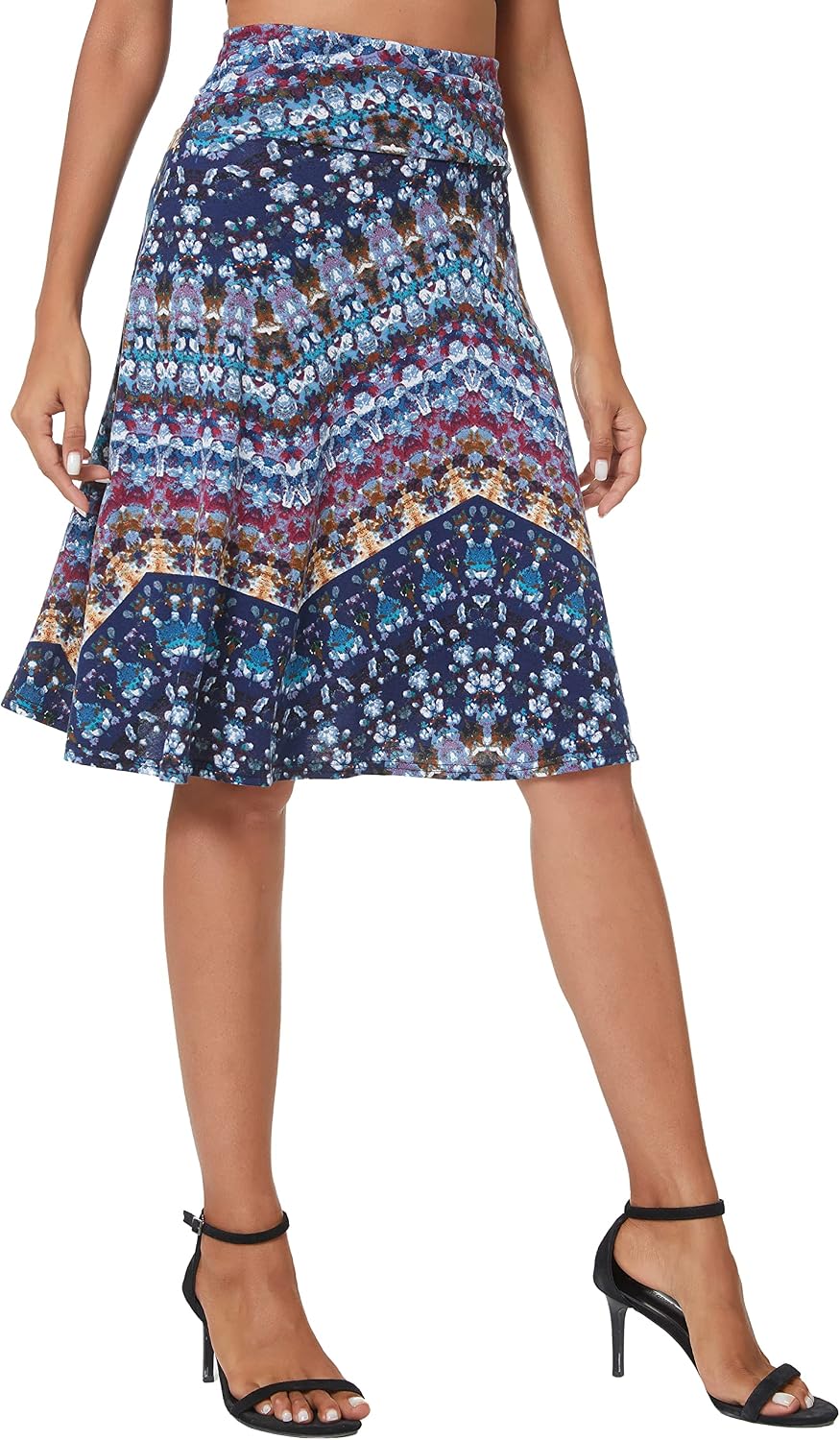 Urban CoCo Women's Ruched High Waist Knee Length Jersey A-Line Stretchy Flared Casual Skirt