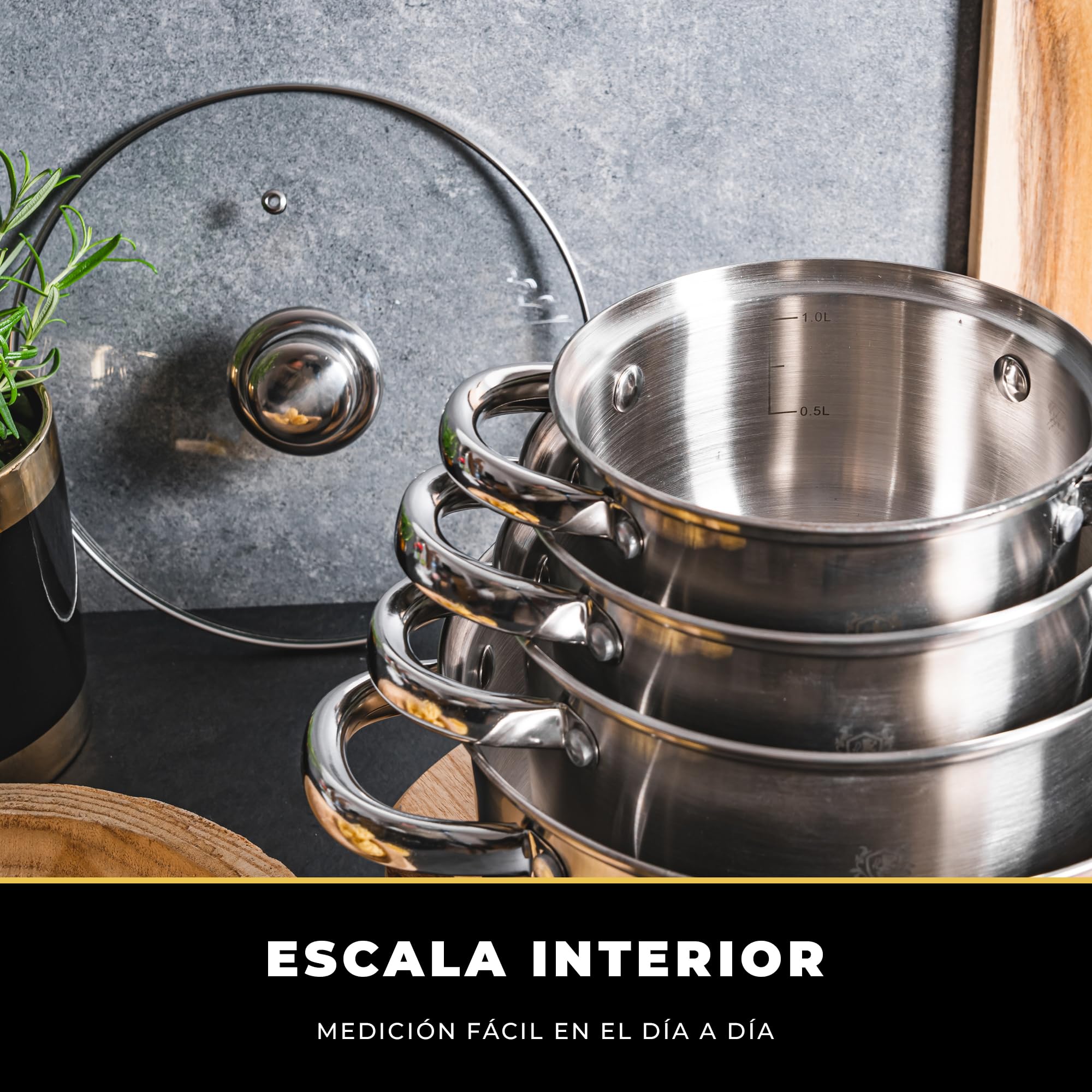 KARL HAUSMANN Juego de Ollas Acero Inoxidable - 4 Partes - Bateria de Cocina de Acero Inoxidable con Tapas de Vidrio - Apta para induccion, Gas y Vitrocerámica - Set Ollas