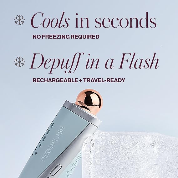 DERMAFLASH COOL Sonic Face Massager - Cooling Copper Under Eye Depuffing Device, Puffy Eyes & Dark Circles Ice Roller Alternative, Rechargeable Facial Sculpting Tool, Travel-Friendly