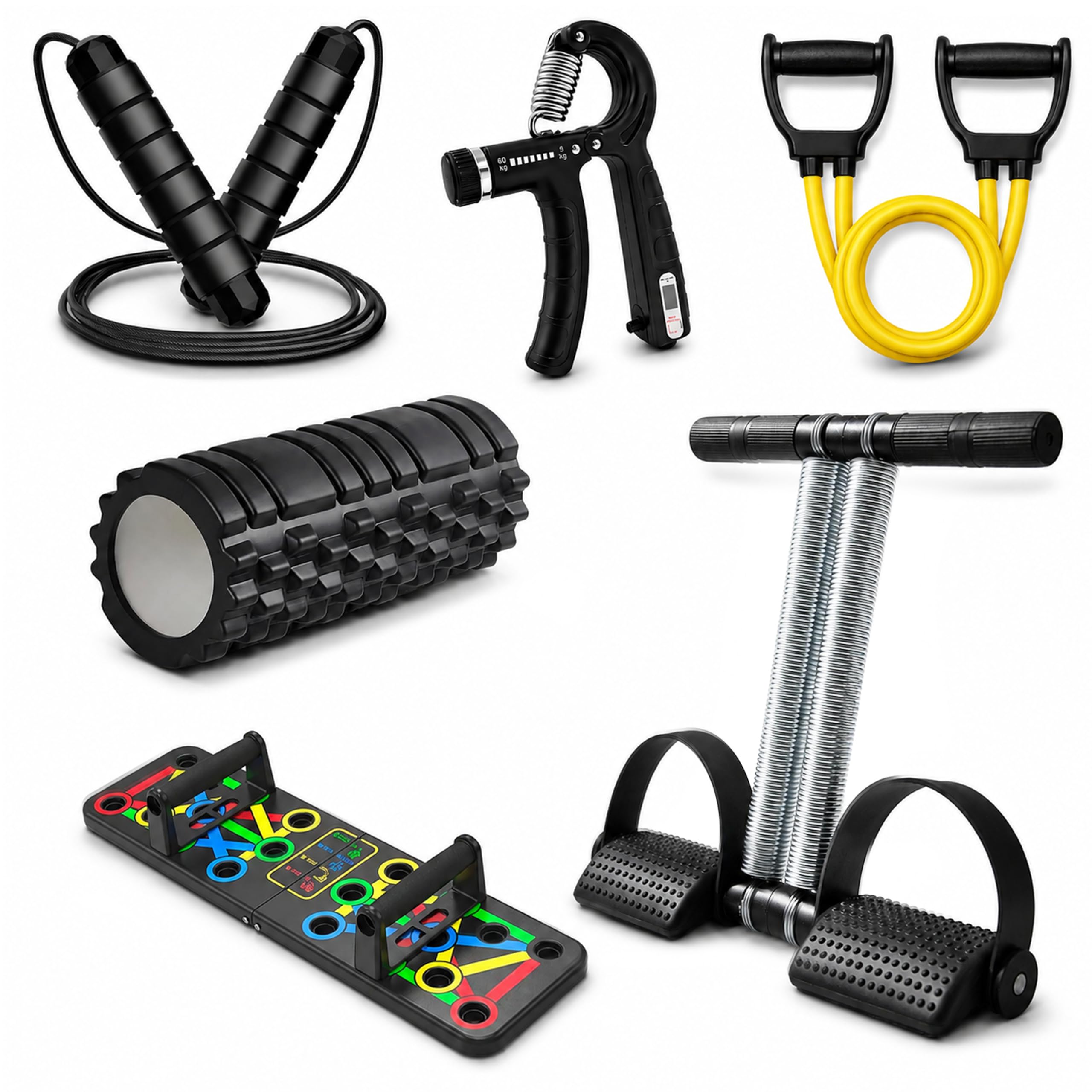 Wellesa 6-in-1 Home Gym Kit | Skipping Rope, Push Up Board & More | Hand Gripper | Foam Roller | Tummy Trimmer | Toning Tube | Full Body Workout | No Gym Needed | Men & Women-image-45
