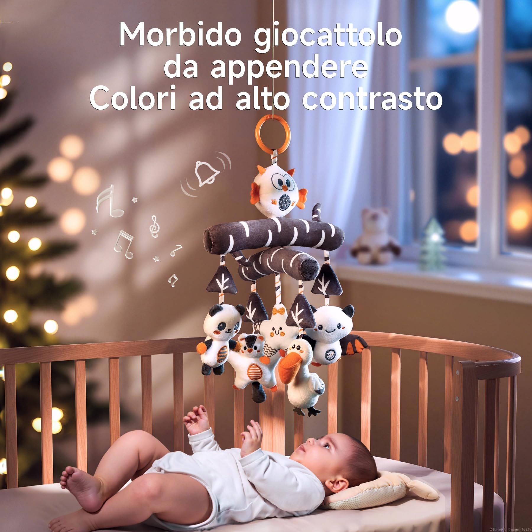 TUMAMA Giochi Passeggino per Neonato 0 3 4 6 8 12 Mesi, Gioco Montessori Sensoriali Sonaglio per Neonati Accessori con Suono, Peluche Animale Giocattoli per Culla Carrozzina Femmina Maschio Regalo