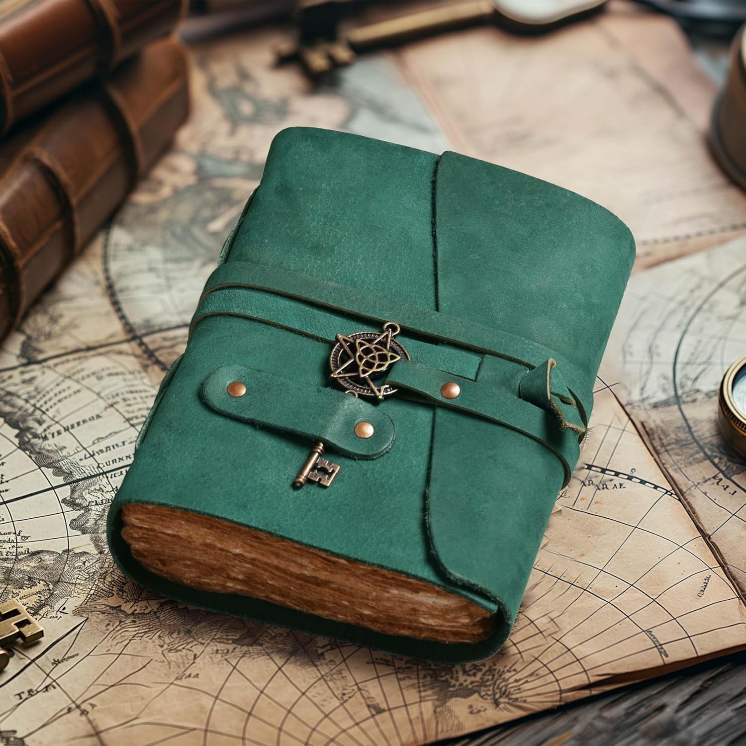 LEATHER VILLAGE Leather Bound Vintage Journal for Women & Men - 200 Pages of Handmade Deckle Edges Watercolor Paper - Antique Lock Closure - Book of Shadow - Turquoise - 7X5 Inches - Image 7