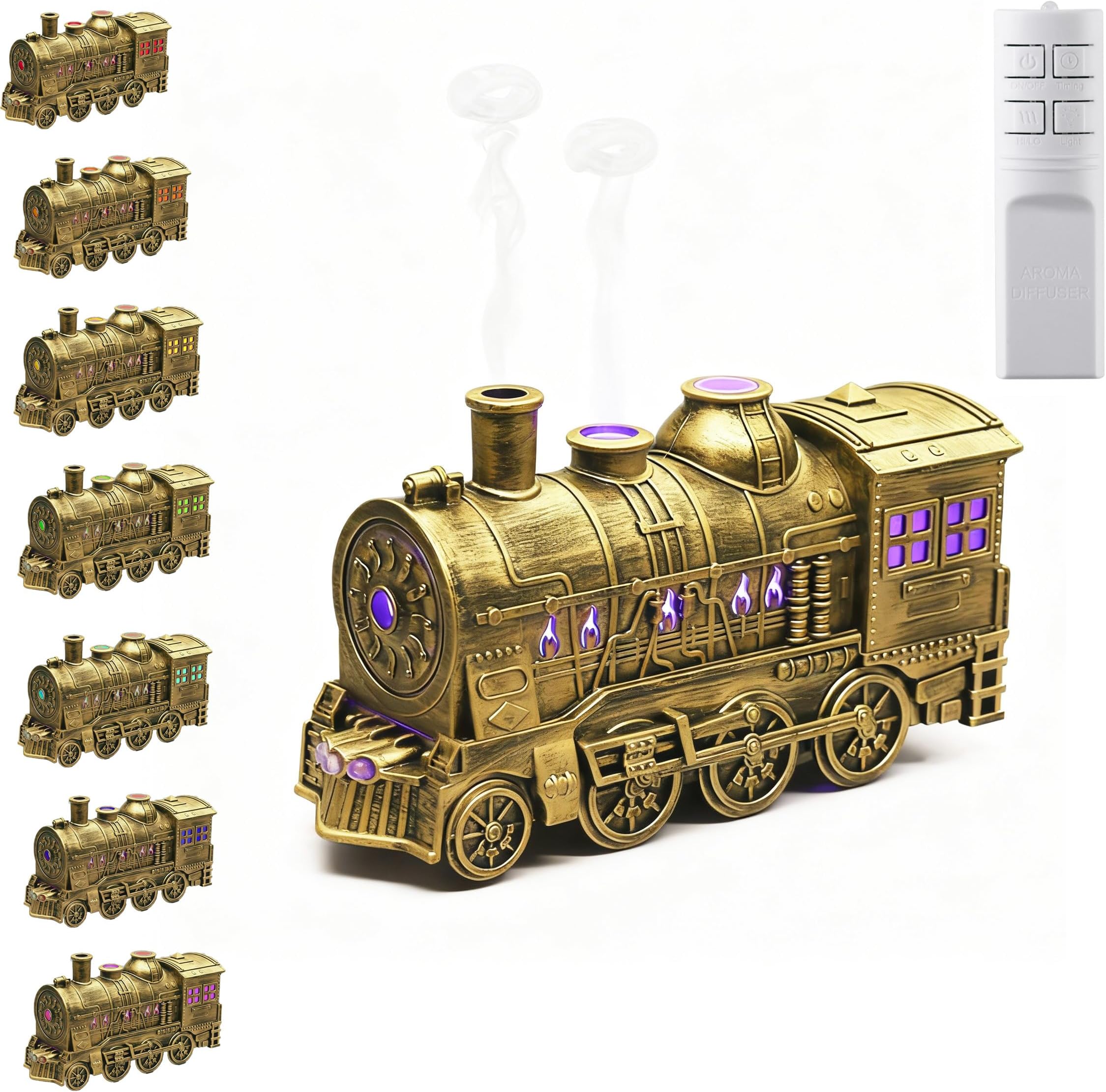 Valentine's Day Train Humidifier 300ml, Dual Mist Outlets Cool Mist Diffuser with 2/8H Timer, for Aromatherapy & Air Humidity, Desktop Decor(Bronze)