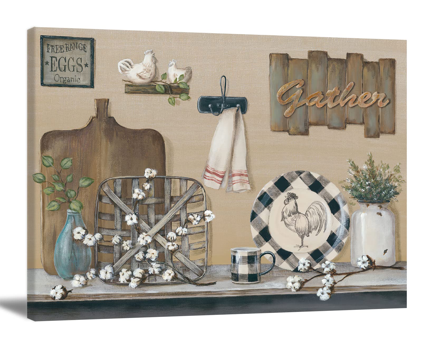 Selitiyer Kitchen Wall Art Kitchen Signs Wall Decor Kitchen Gather Wall Decor Farmhouse Kitchen Poster Canvas Art Painting Home Drcor for Kitchen Dining Living Room 24x16 Inch No Frame