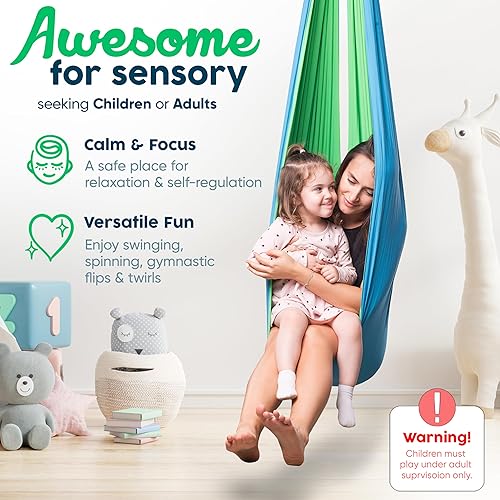 Miniatura 4 de Columpio sensorial para niños en interiores y exteriores y accesorios de 360, columpio de terapia calmante para niños y adultos de hasta 220 libras,
