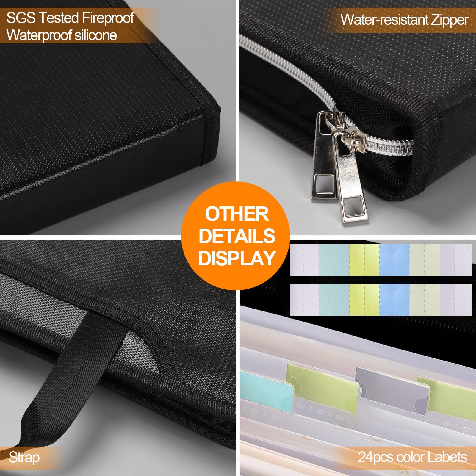 Qivine Ognioodporny wodoodporny organizer na dokumenty 35,5x26x4,1 cm 13 kieszeni 2200°F srebrny