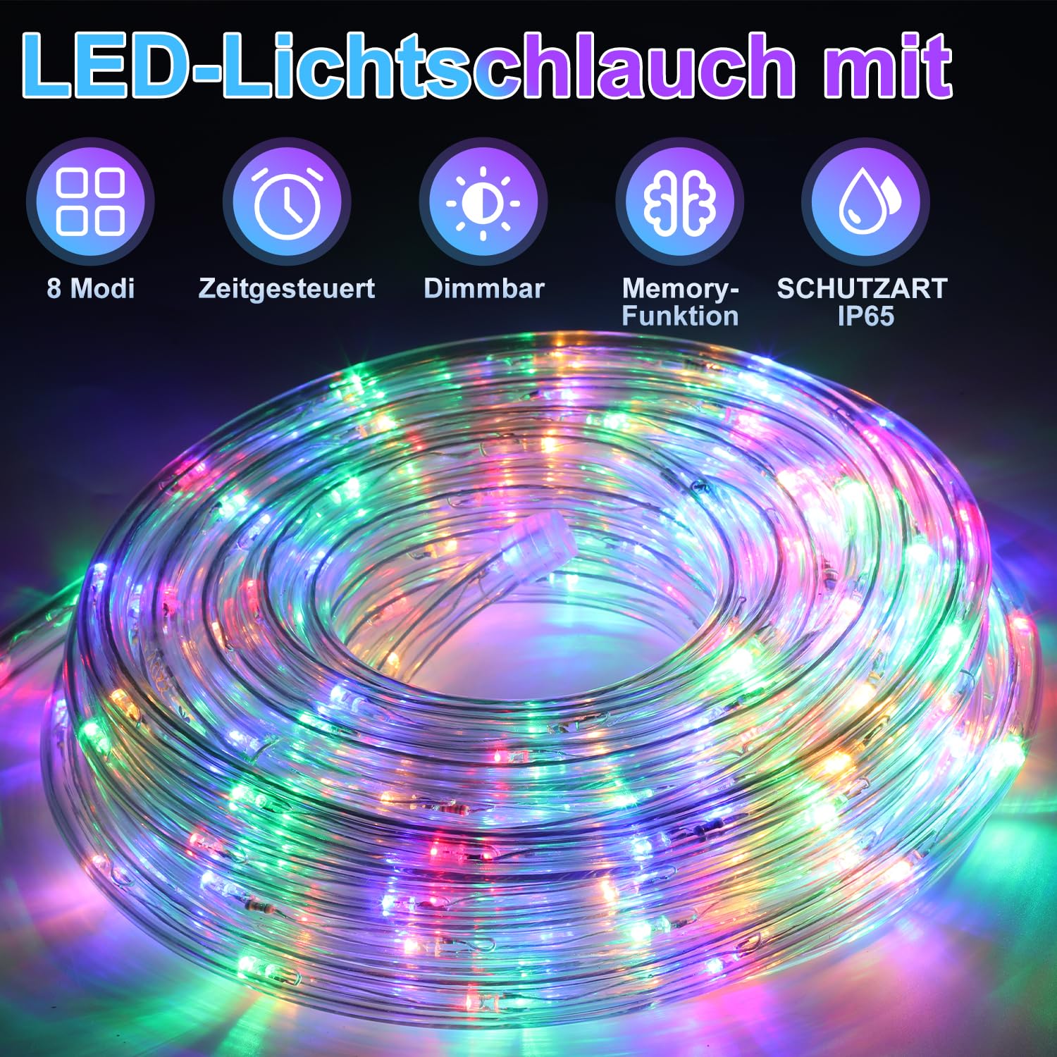 Lichterschlauch Lichtschlauch Lichterkette 30M LED-Lichtschlauch 720 LEDs mit Timer und 8 Modi für Garten Party Hochzeit Weihnachten Deko (Bunt)