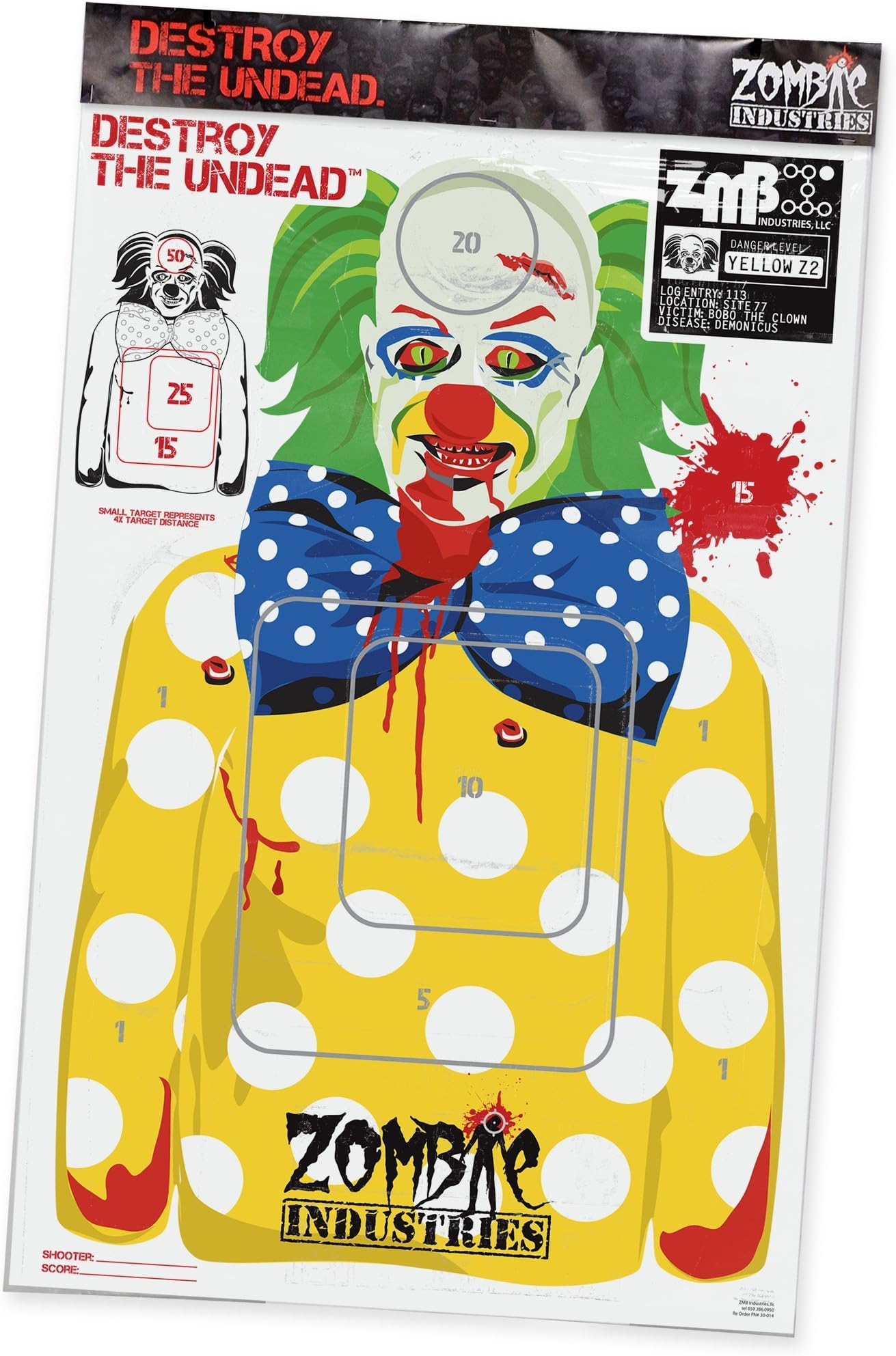 Zombie Industries BoBo The Clown Zombie Indoor Paper Target (10-Pack), 18 x 24-Inch
