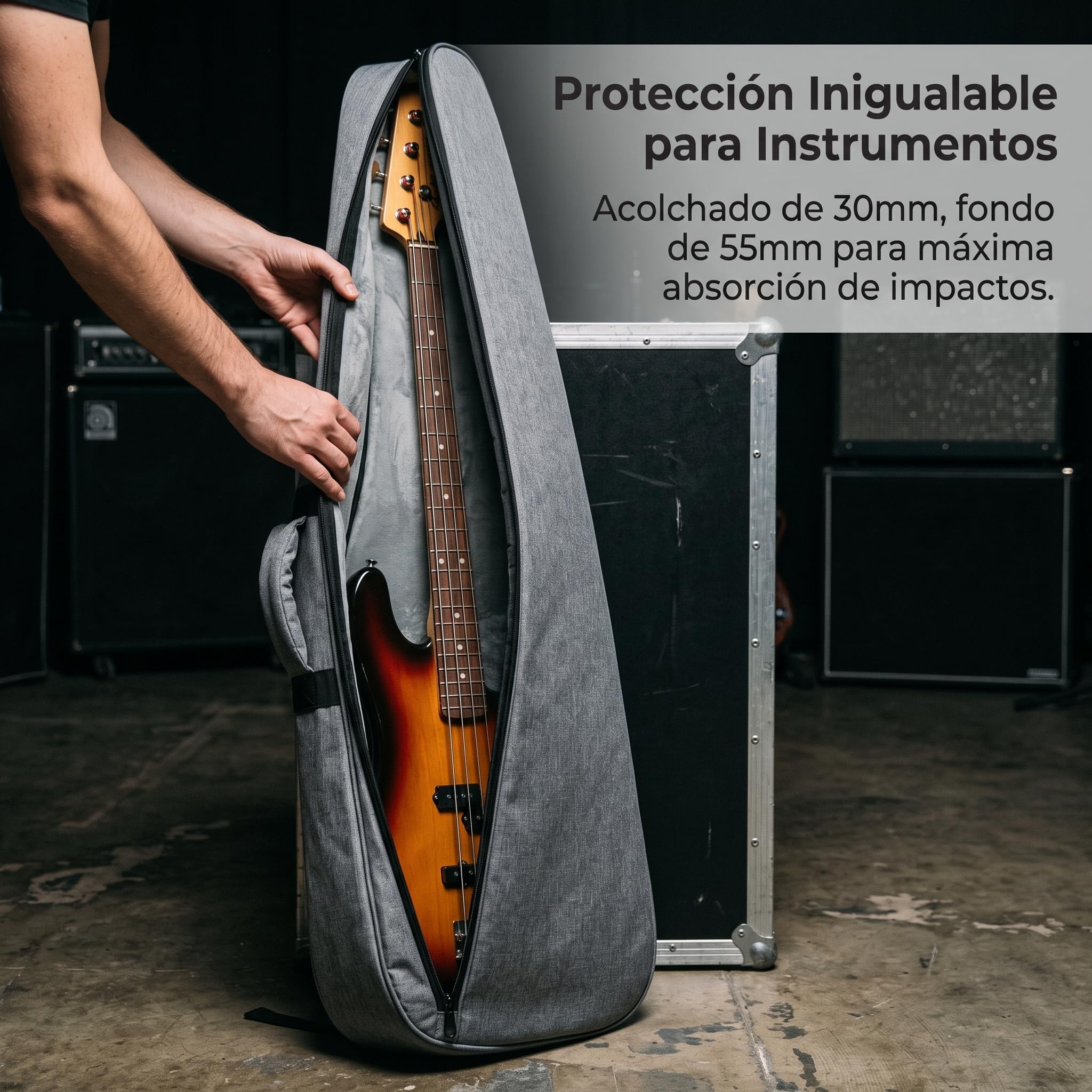 Homyl Funda para Guitarra Eléctrica o Bajo Eléctrico, Acolchada 30mm, Impermeable, Tipo Mochila, Gris, Funda para Guitarra eléctrica 30MM Engrosada, Gris