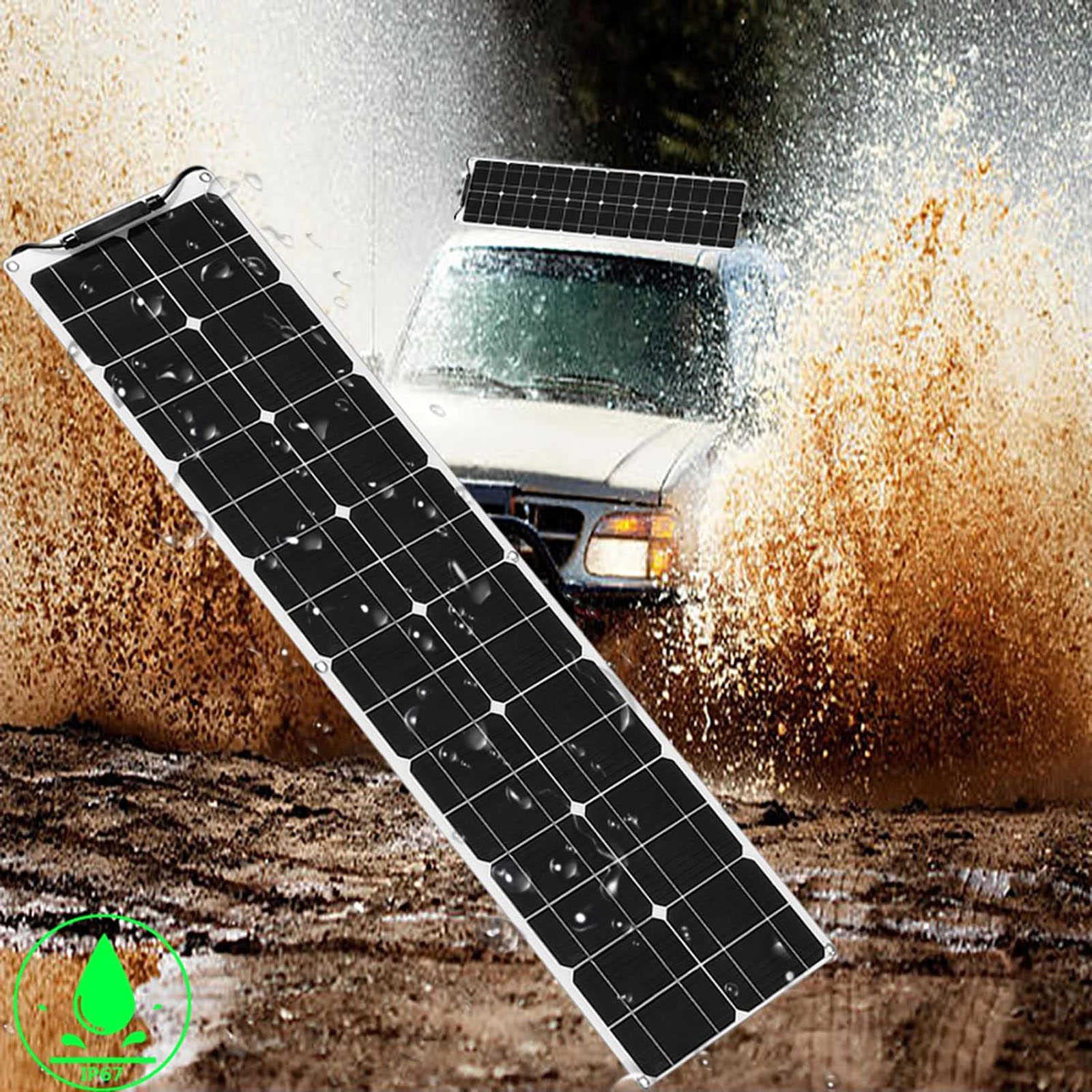 Kit de Panel Solar - Sistema de Energa Solar Mdulo Solar Monocristalino Mono Panel - Controlador de Carga de la Batera Solar y Cable Solar para Autocaravana RV Barco Camping