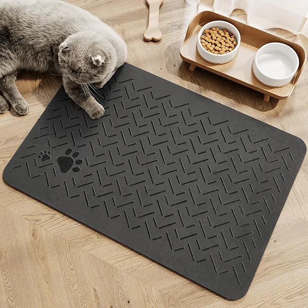 MontVoo-Absorbent Pet Feeding Mat-No Stains Quick Dry Dog Mat for Food and Water Bowl-Rubber Backing Dispenser Mat Accessories Supplies-Dog Bowl Messy Drinkers,Dark Grey 12"x19" DARKGREY