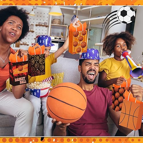 Miniatura 5 de Aoriher 24 bolsas de regalo de fiesta de baloncesto con papel de seda, bolsas de golosinas deportivas, bolsas de papel de dulces con temática