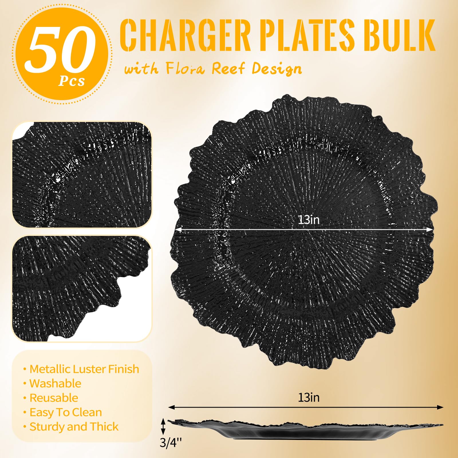 50 Pcs Black Charger Plates 13