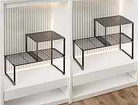 Vista 9 de Organizador de estante de alambre metálico extensible - Longitud ajustable de 15-24.4 pulgadas, estante de almacenamiento apilable para Blanco