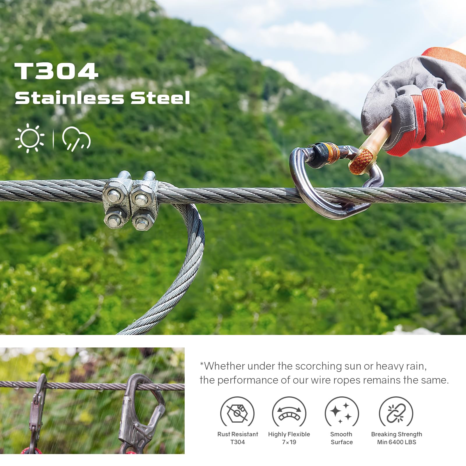 7x19 Strand Wire Rope NEREUS 1/4 Inch Stainless Steel Cable 250 Ft ...