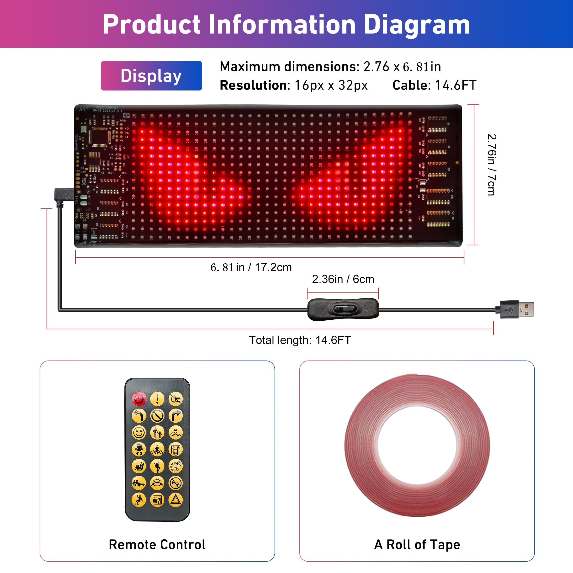 Qeeanmo Mini LED Sign for Car - Devil Eyes Light for Motorcycle, Flexible Programmable 7"x3" LED Matrix Panel for Advertising & DIY Use, App & Remote Control, Plastic, Usb Corded Electric, Black - Image 7 thumbnail