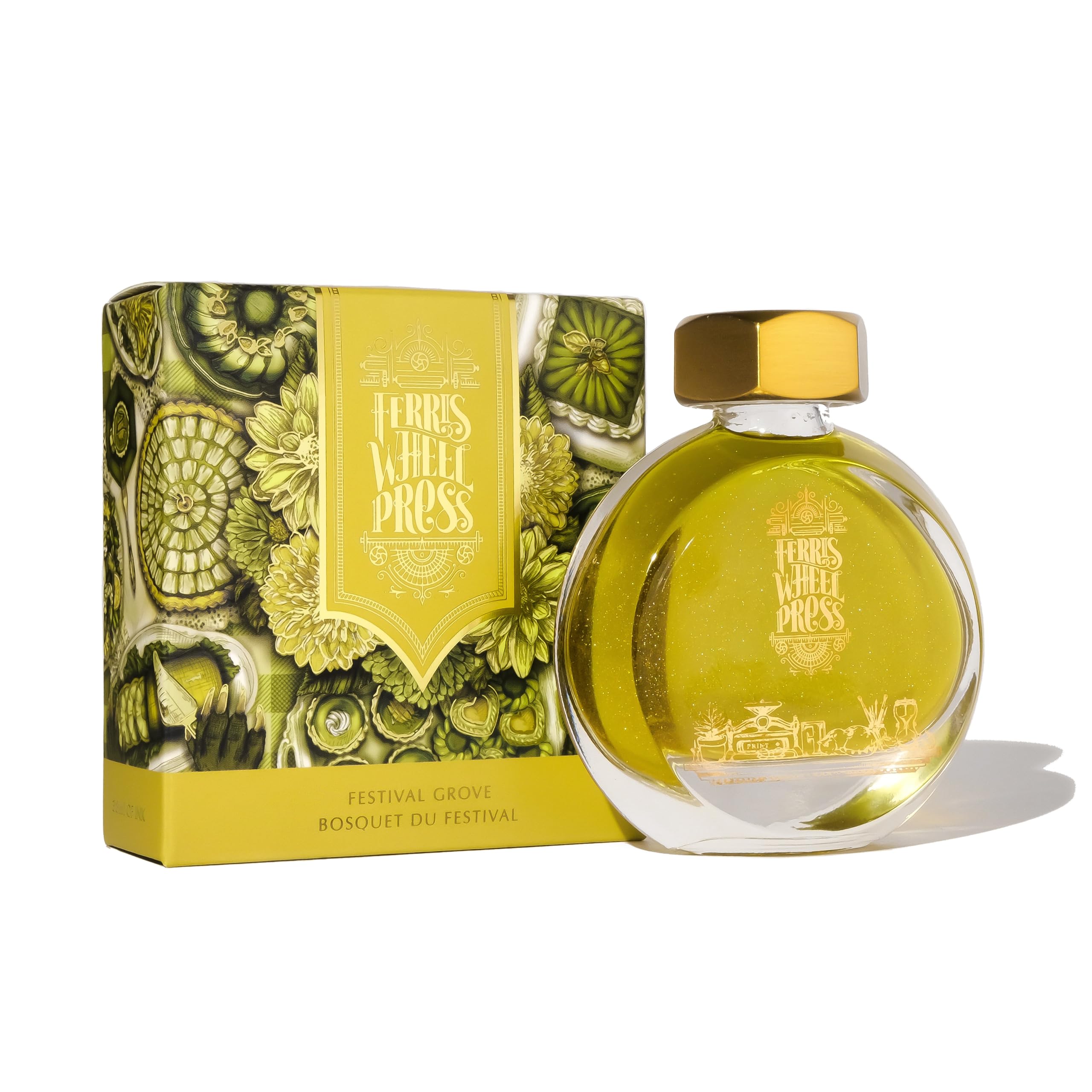 Ferris Wheel Press, Fountain Pen Ink, Everyday Ink Collection, Deep Lime with Gold Shimmer, 38ml, 38 ml