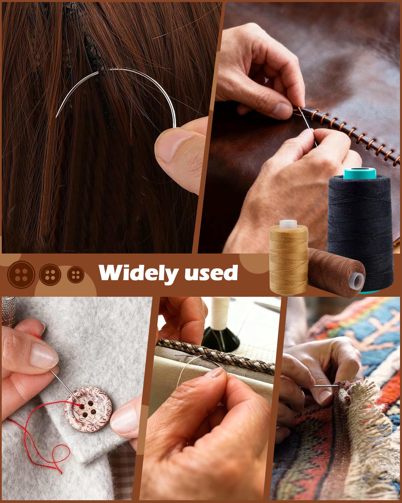 FIVEIZERO Hilo de extensión de cabello de 900 yardas, hilos de coser con 30 agujas T/C/J/I para coser a mano, extensiones de cabello, fabricación de extensiones de cabello, modelado de manualidades