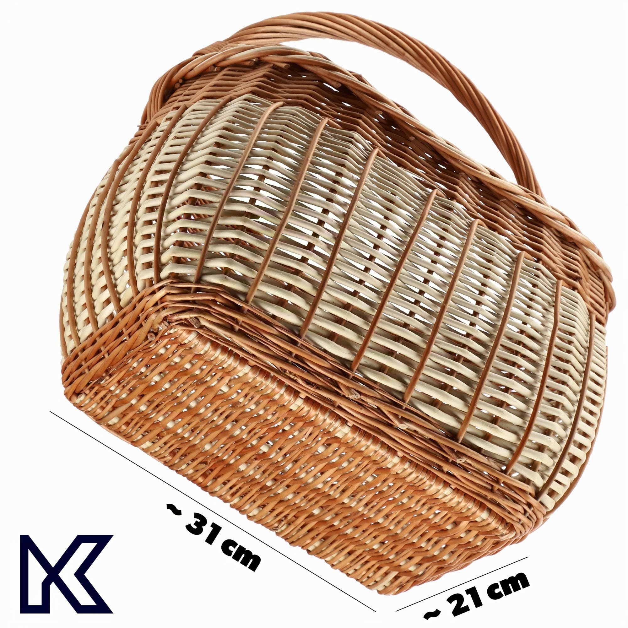 KADAX Panier en osier pour champignons, ovale, robuste, avec poignée de poignée, pour le jardin, le transport, 31 x 26 x 41 cm