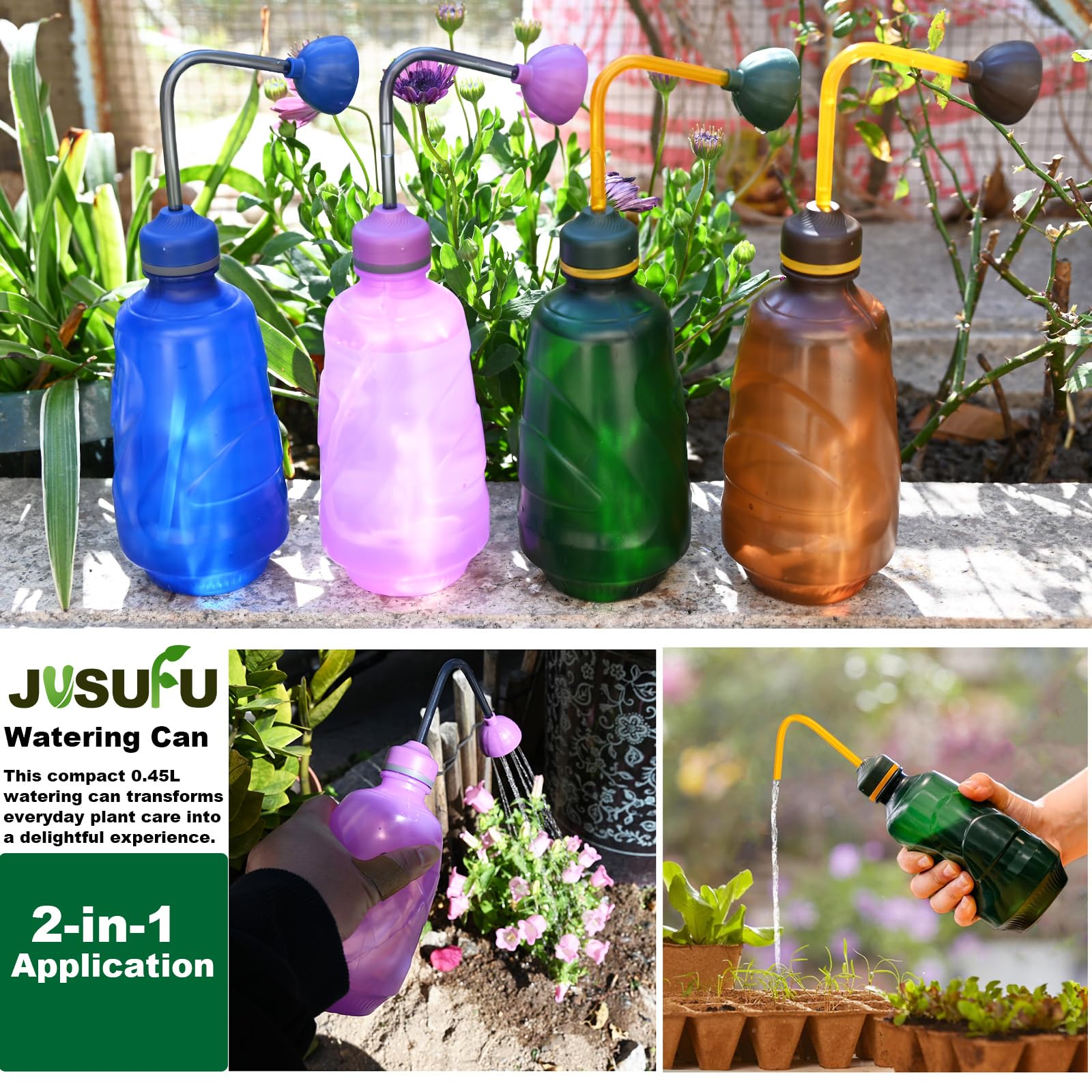 Lot de 4 arrosoirs pour semis, petit arrosoir pour plante d'intérieur, jardin, fleur 0,45 l (marron)