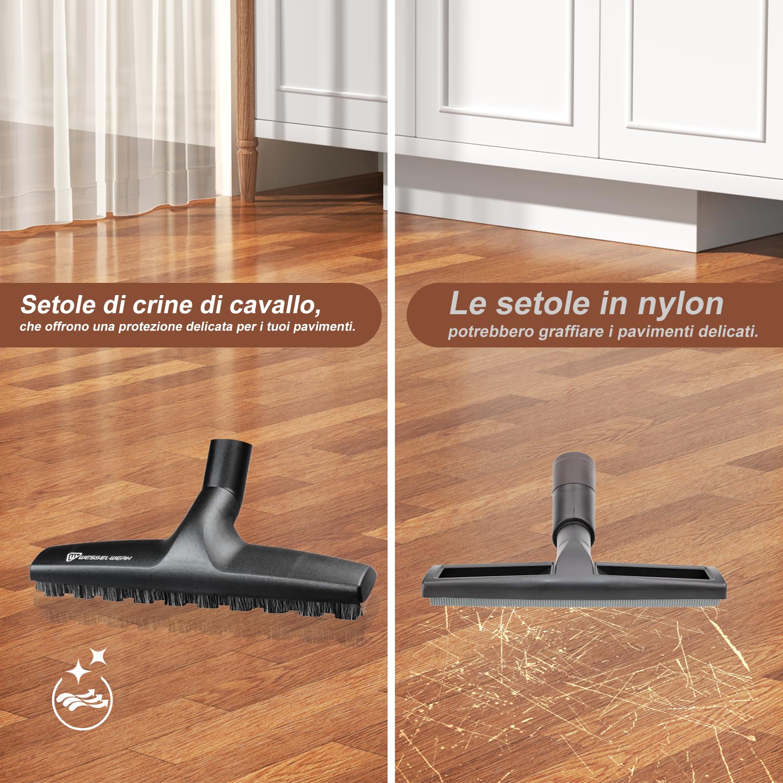 Wessel-Werk Germania Spazzola D320 32–35mm, 320mm, setole naturali in crine per pavimenti duri (vinile, piastrelle, legno, parquet), compatibile con Rowenta, Bosch, Kärcher, Cecotec, Eureka, Nilfisk