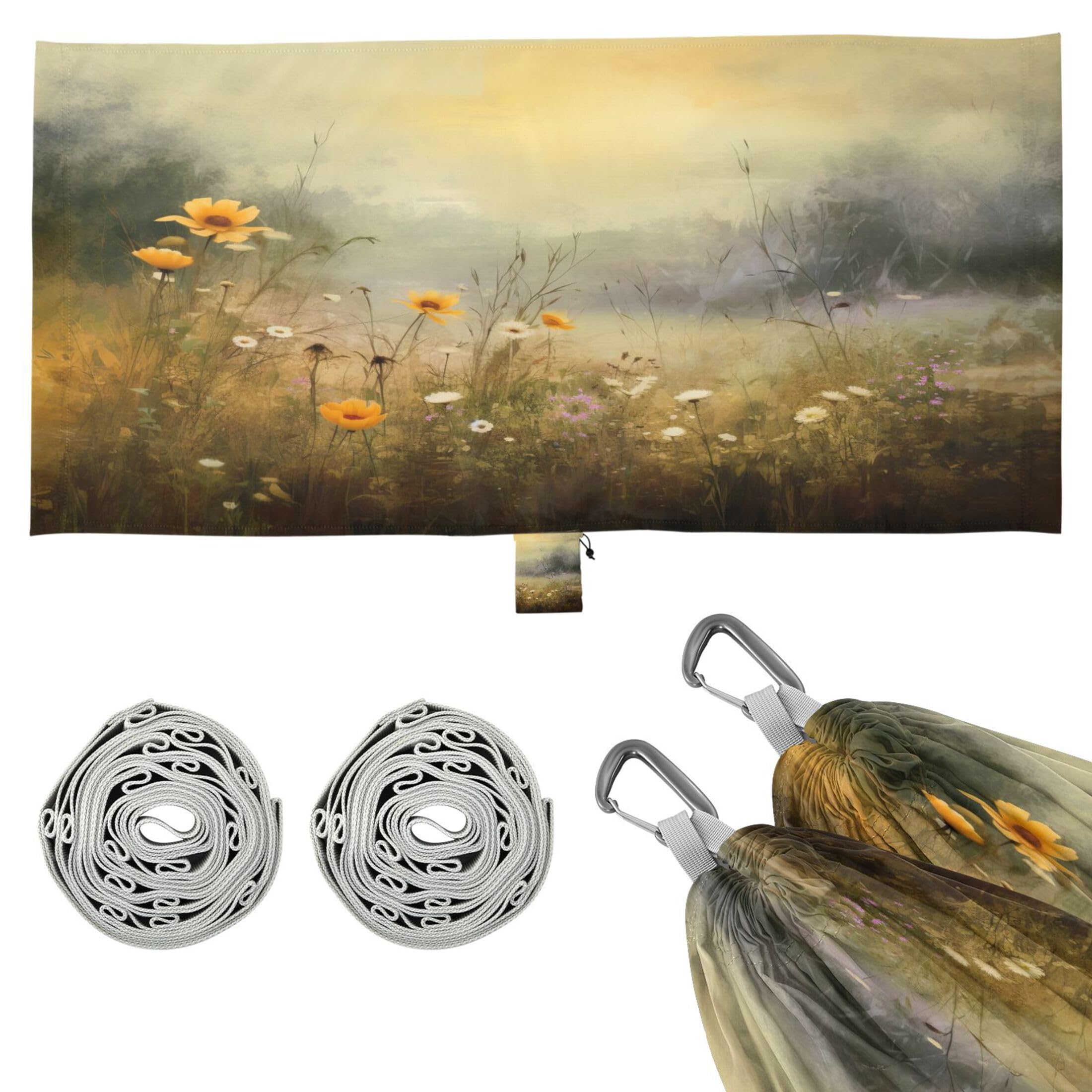 Takiito Misty Wildflowers Hammock 330 lb Capacity Travel Camping Hammock with Tree Straps, Portable Lightweight for Outdoor Beach Backpacking Backyard Patio