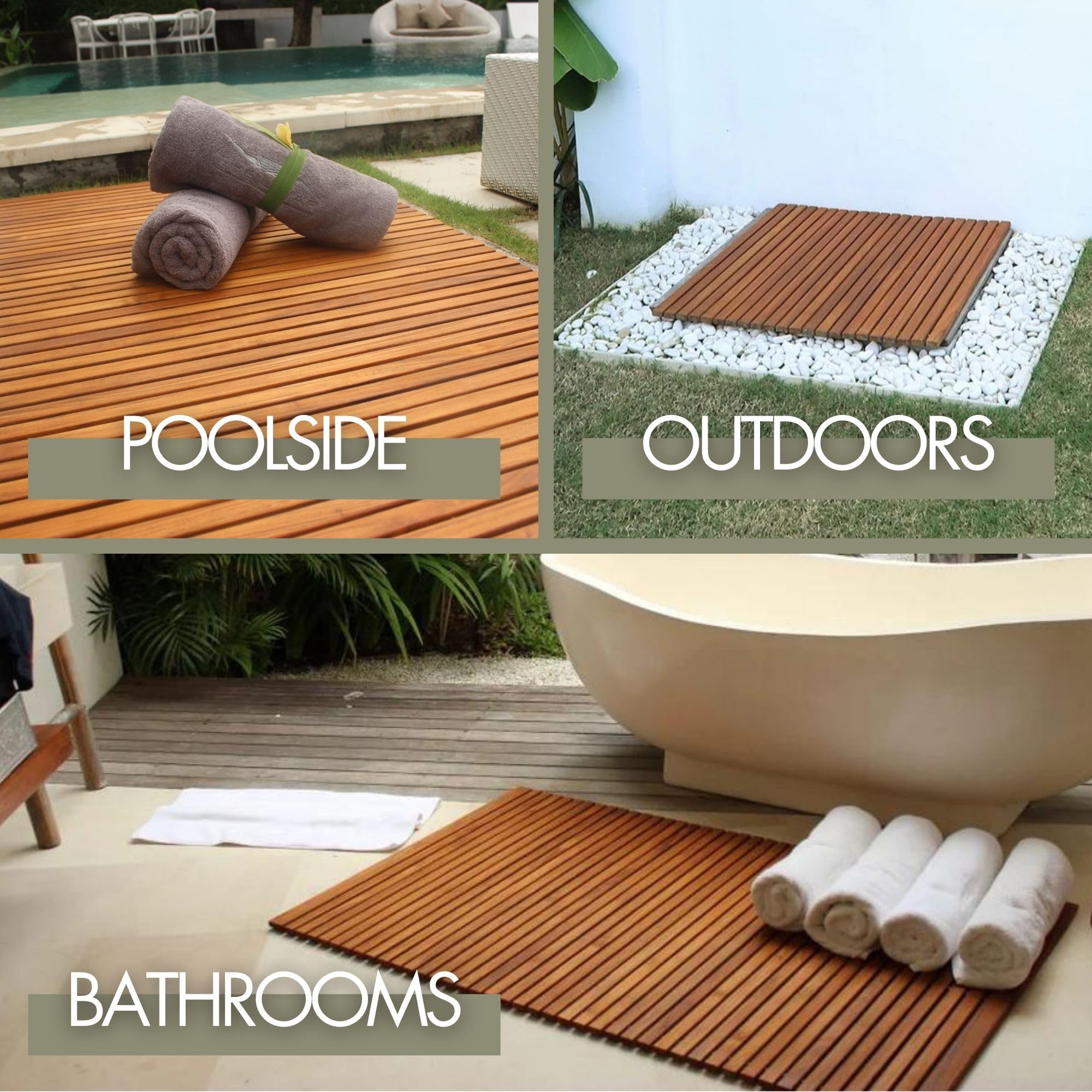 Tappetino da doccia e bagno in teak di alta qualità, stile nordico, per interni ed esterni, piattaforma antiscivolo in legno per spa, sauna, piscina, vasca idromassaggio, decorazione e protezione per