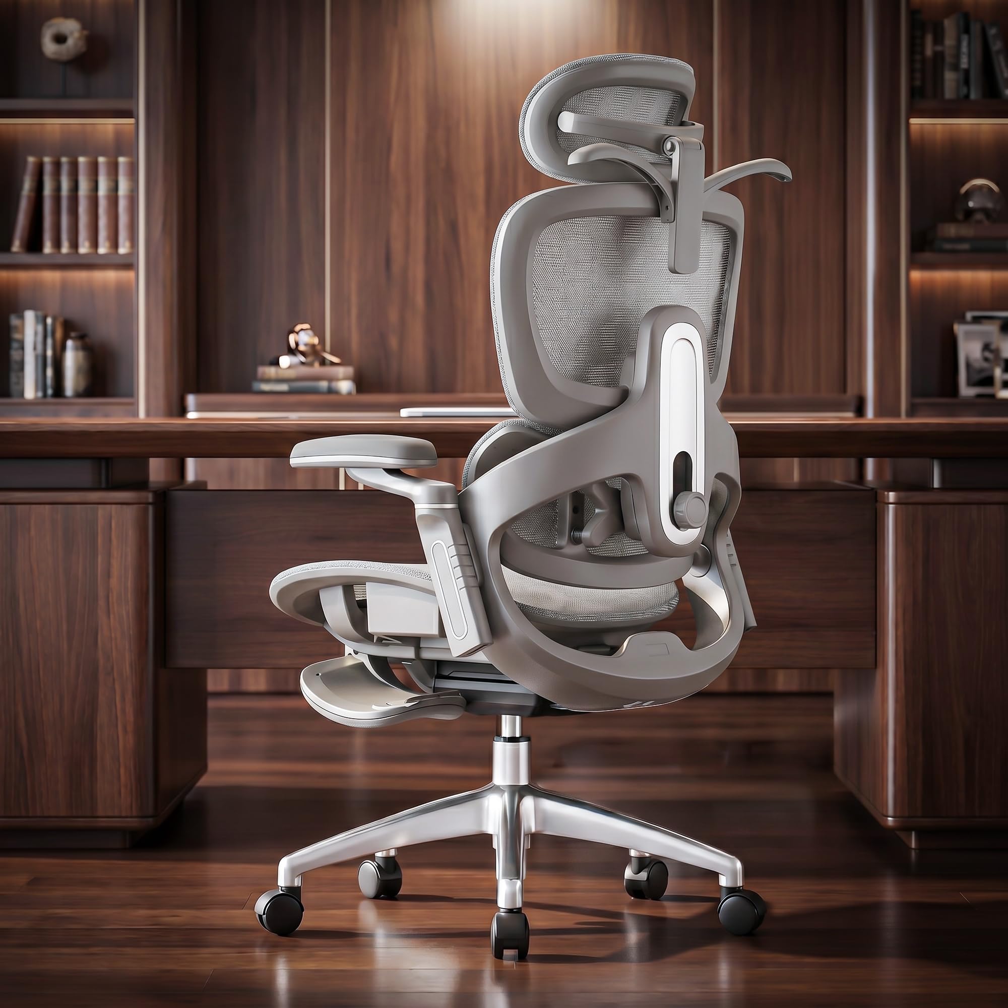 DROGO Evo Lounge Ergonomic Office Chair for Work from Home, Computer Chair with Mesh, Adjustable Seat, 6D Armrest, 4D Headrest & Lumbar Support | Gaming Chair with Footrest & Recline (Grey)